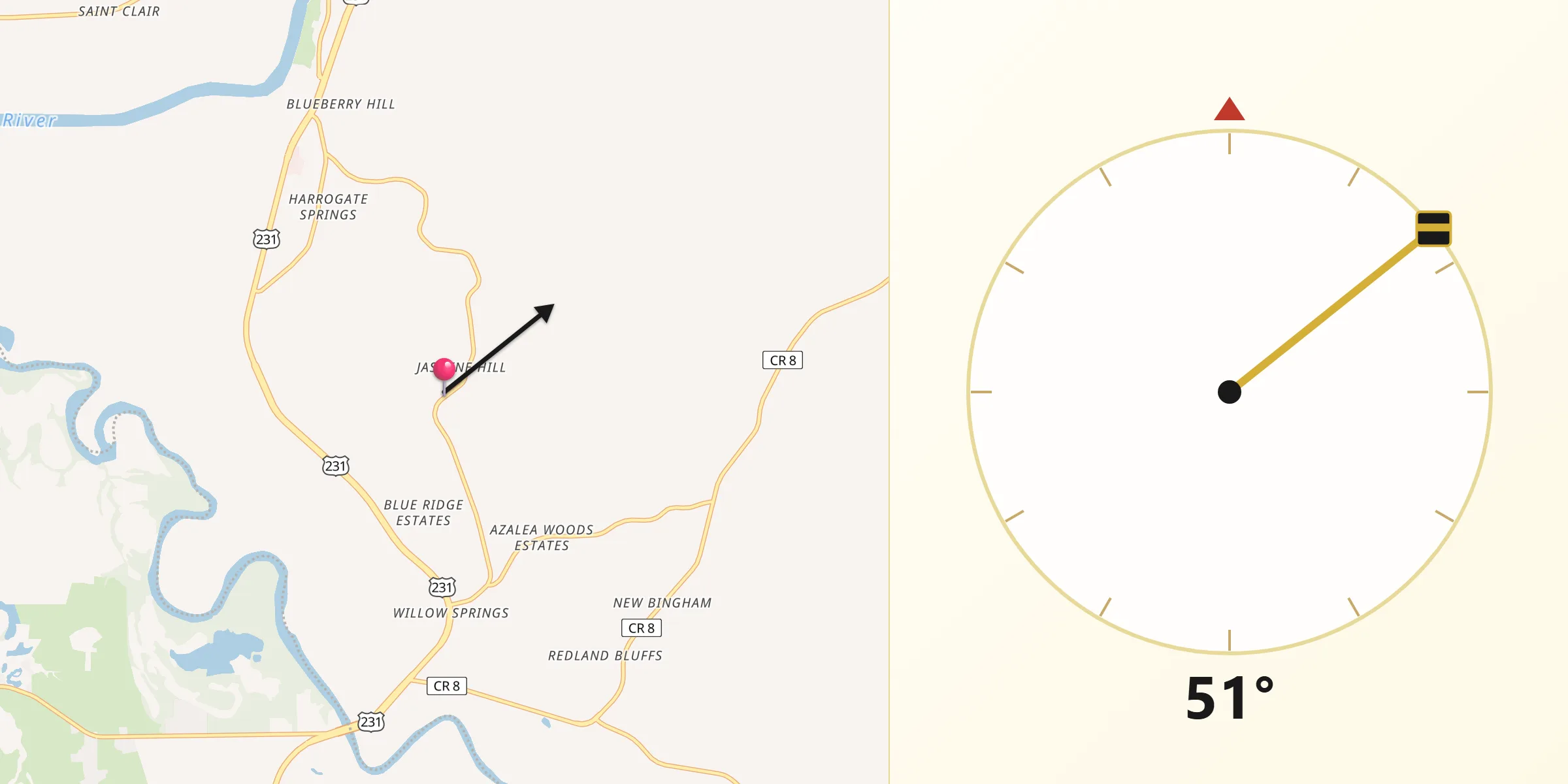 Qibla Direction from Blue Ridge