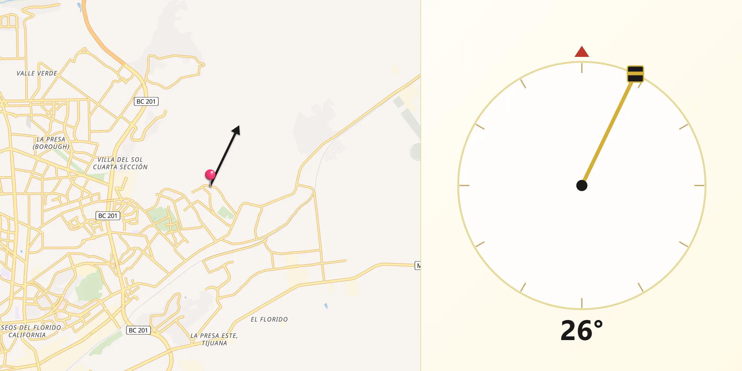 Dirección de la Qibla desde Ejido Javier Rojo Gómez