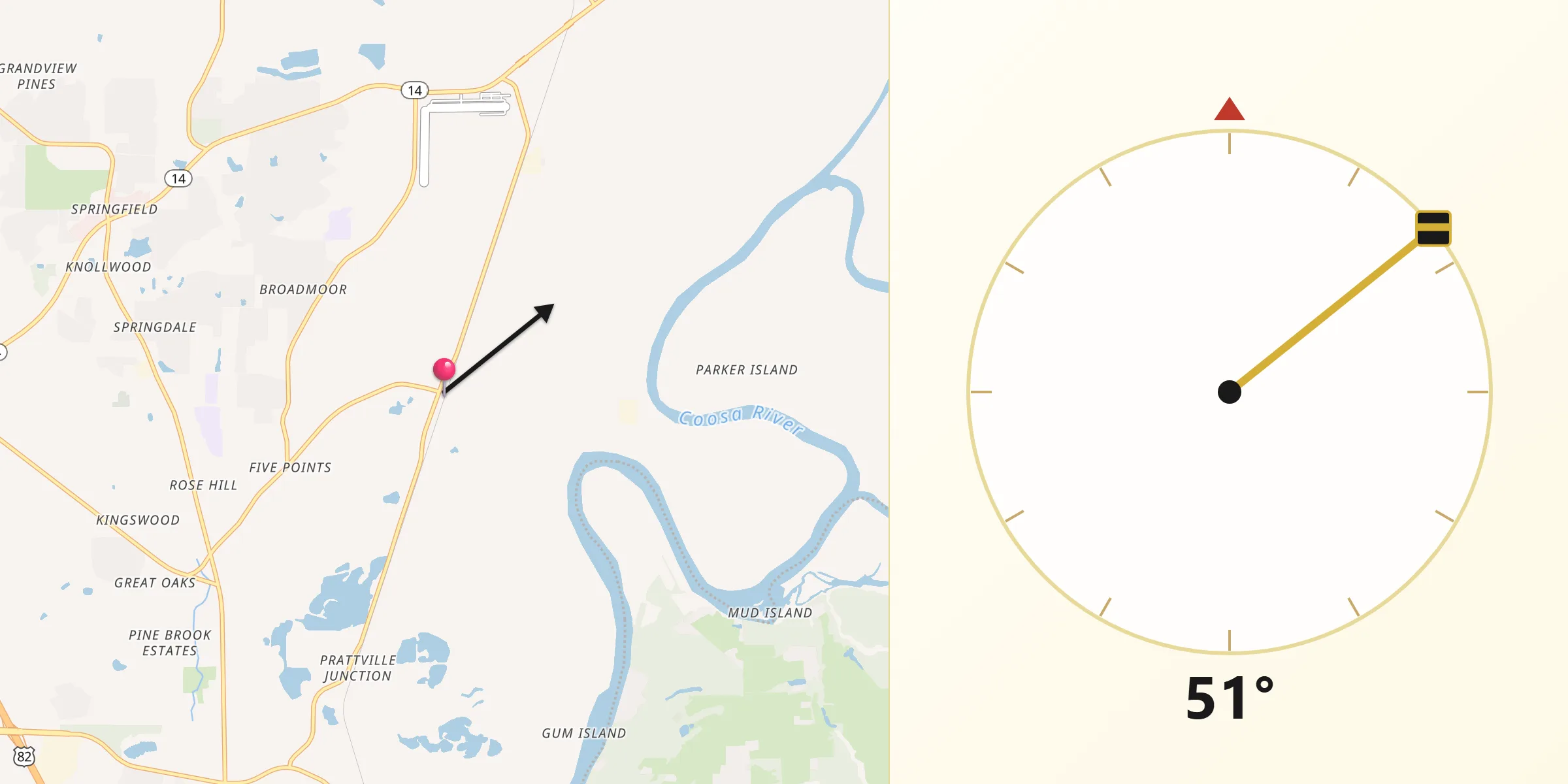 Qibla Direction from Coosada