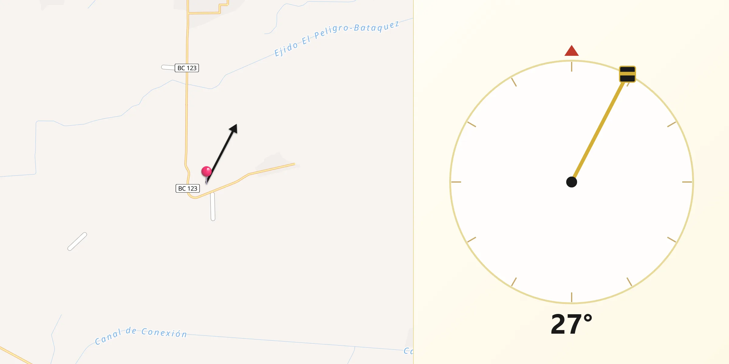 Dirección de la Qibla desde Mexicali