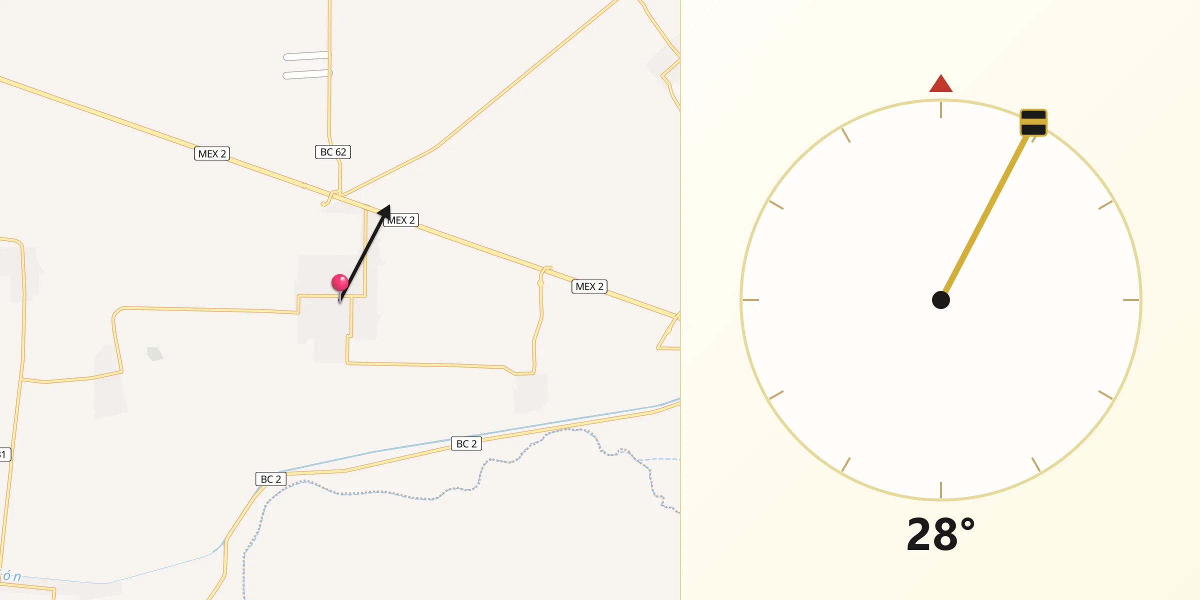 Dirección de la Qibla desde Hermosillo