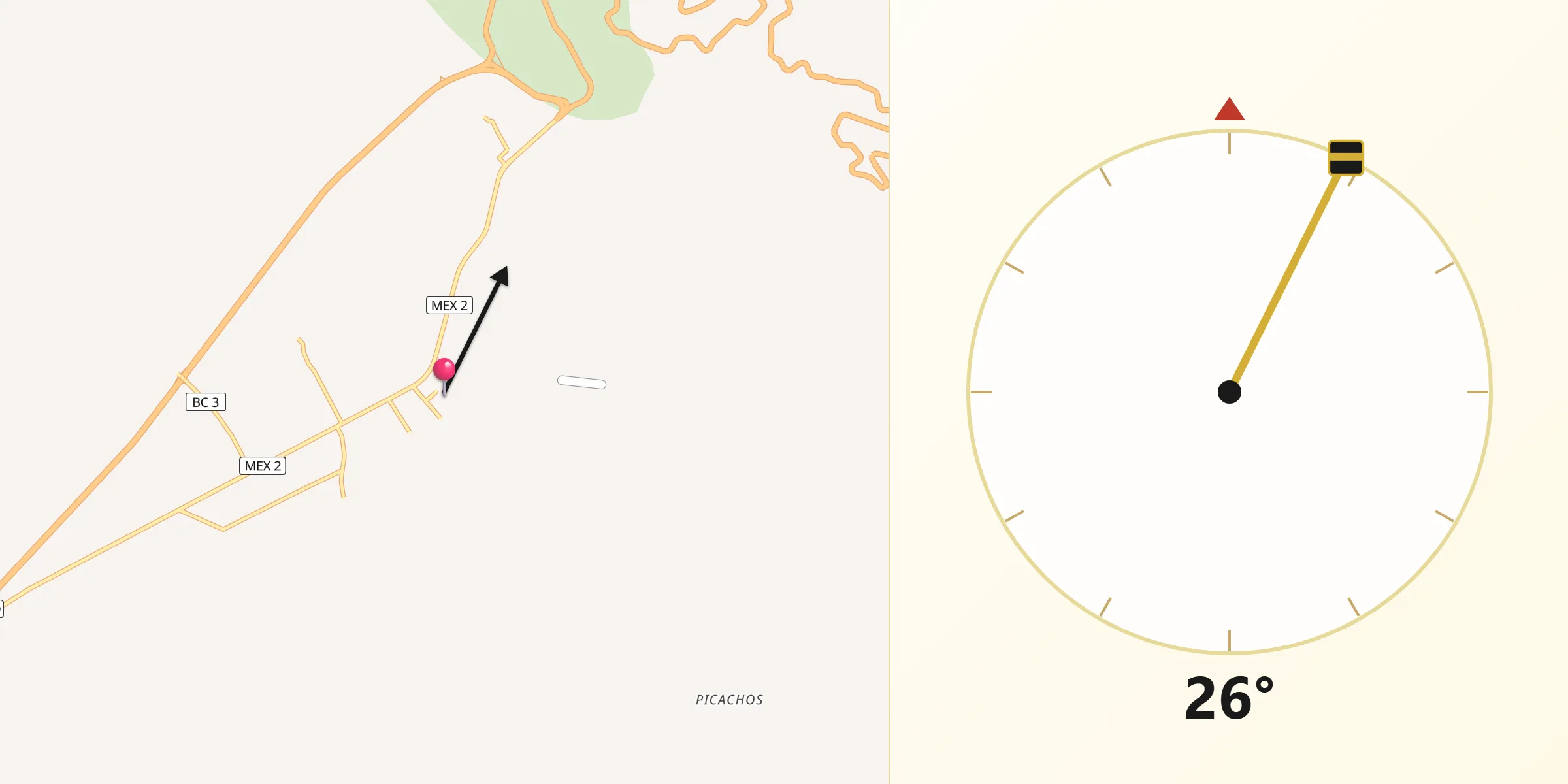 Dirección de la Qibla desde Rumorosa