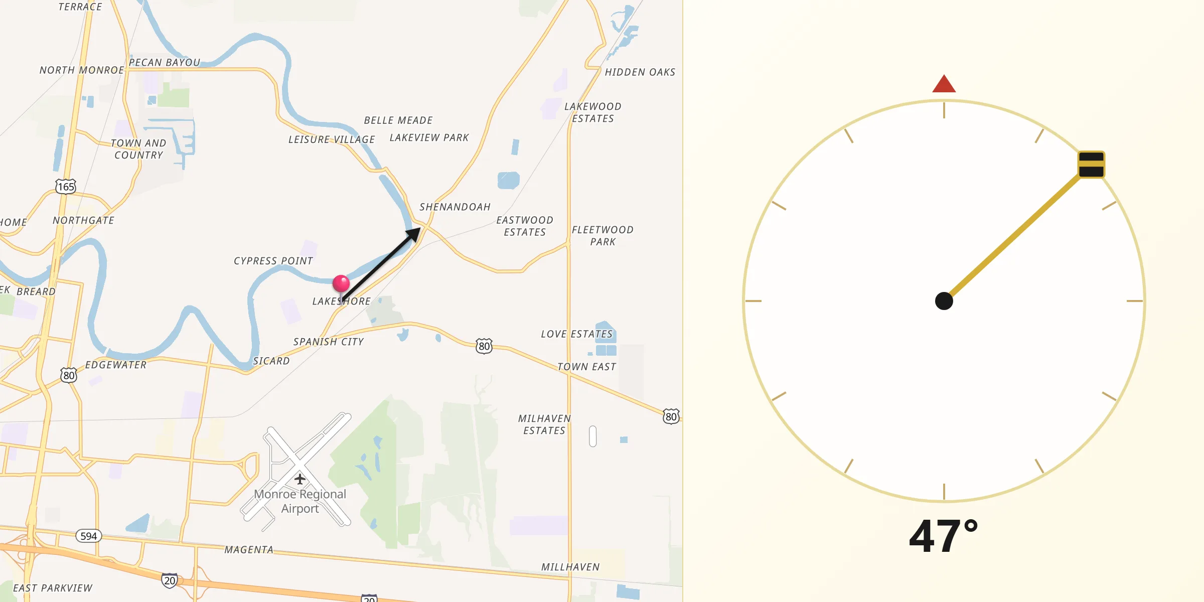 Qibla Direction from Lakeshore