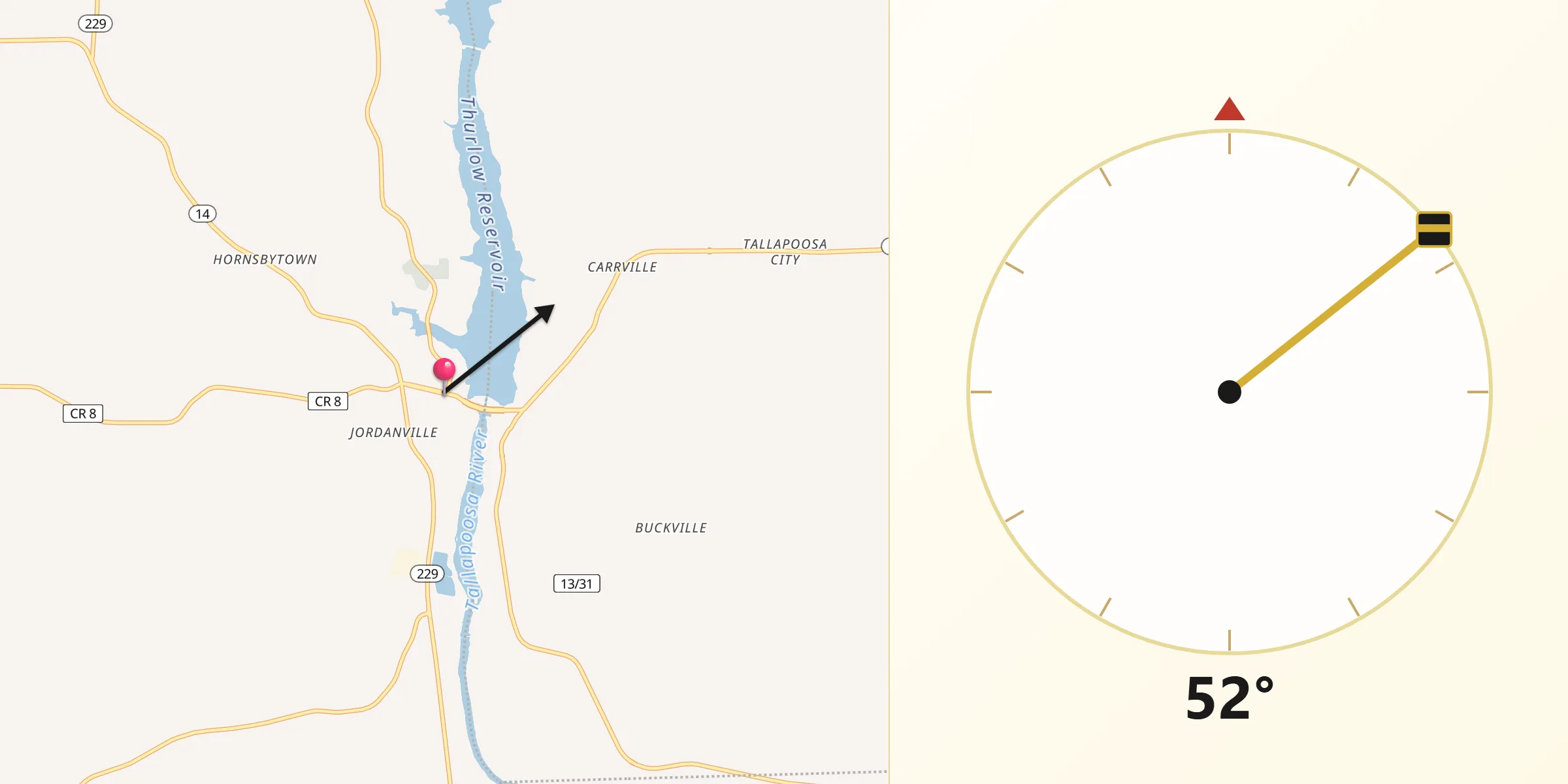 Qibla Direction from Tallassee