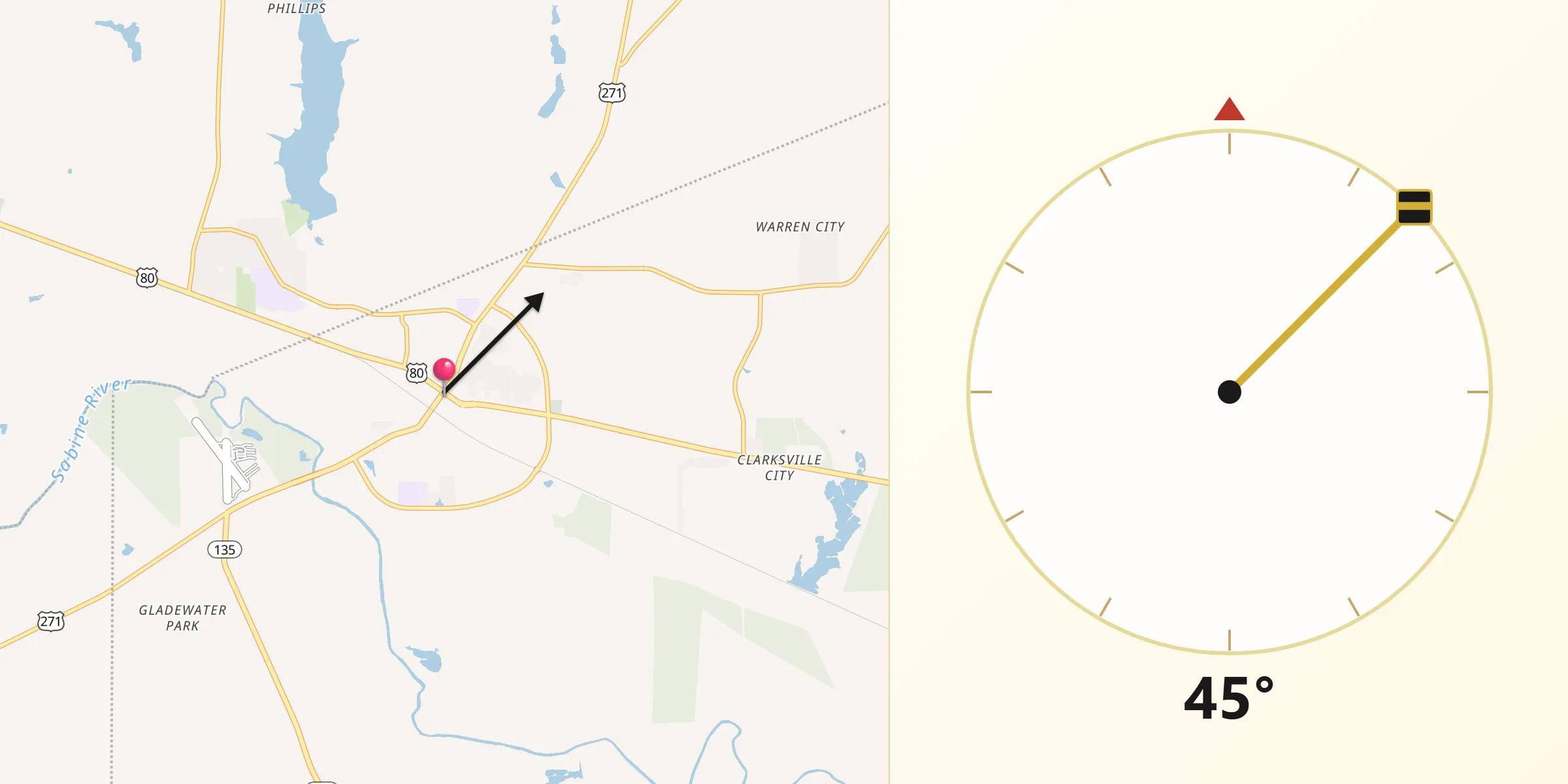 Qibla Direction from Gladewater