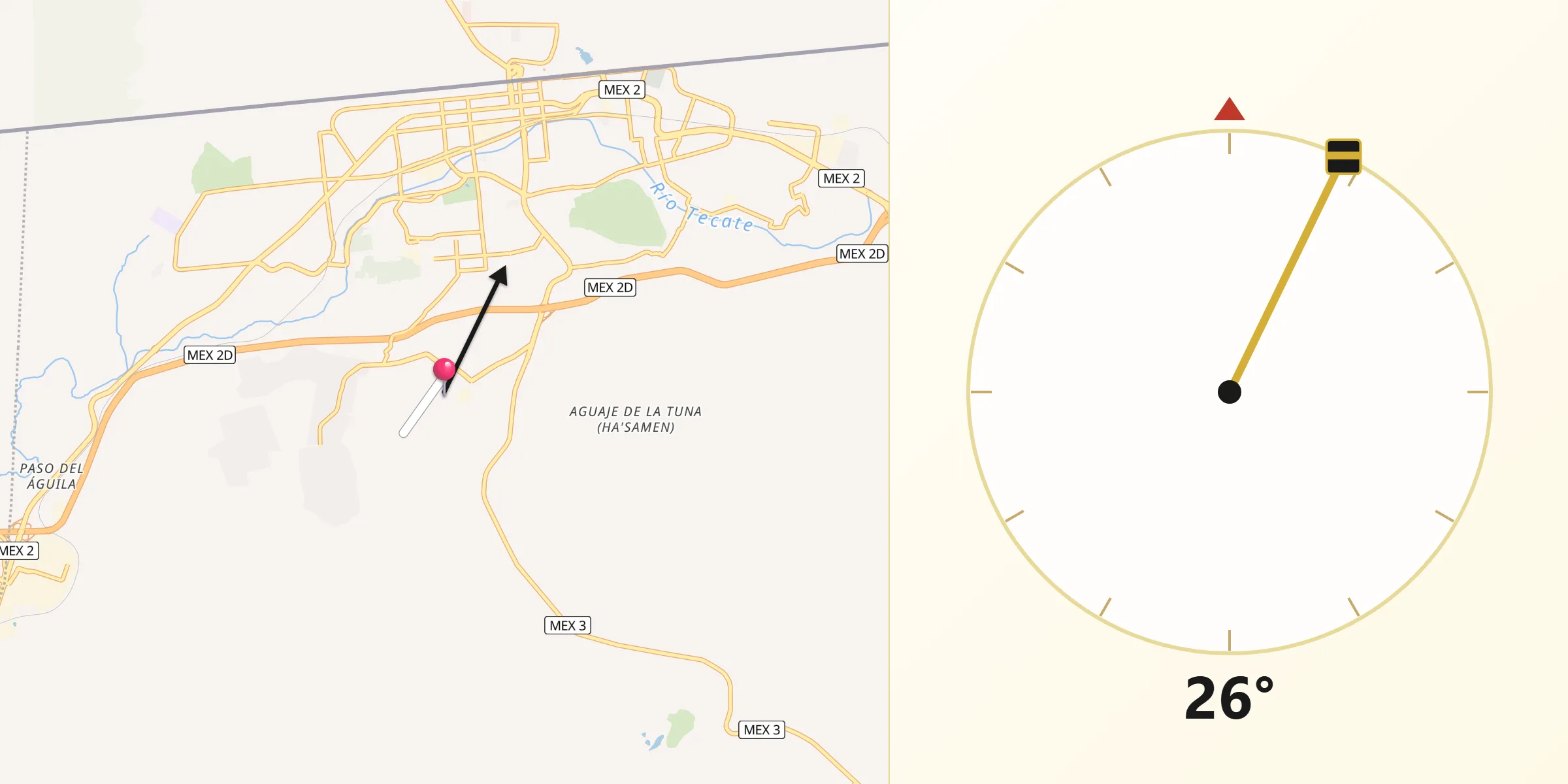 Dirección de la Qibla desde Maclovio Herrera (Colonia Aviación)