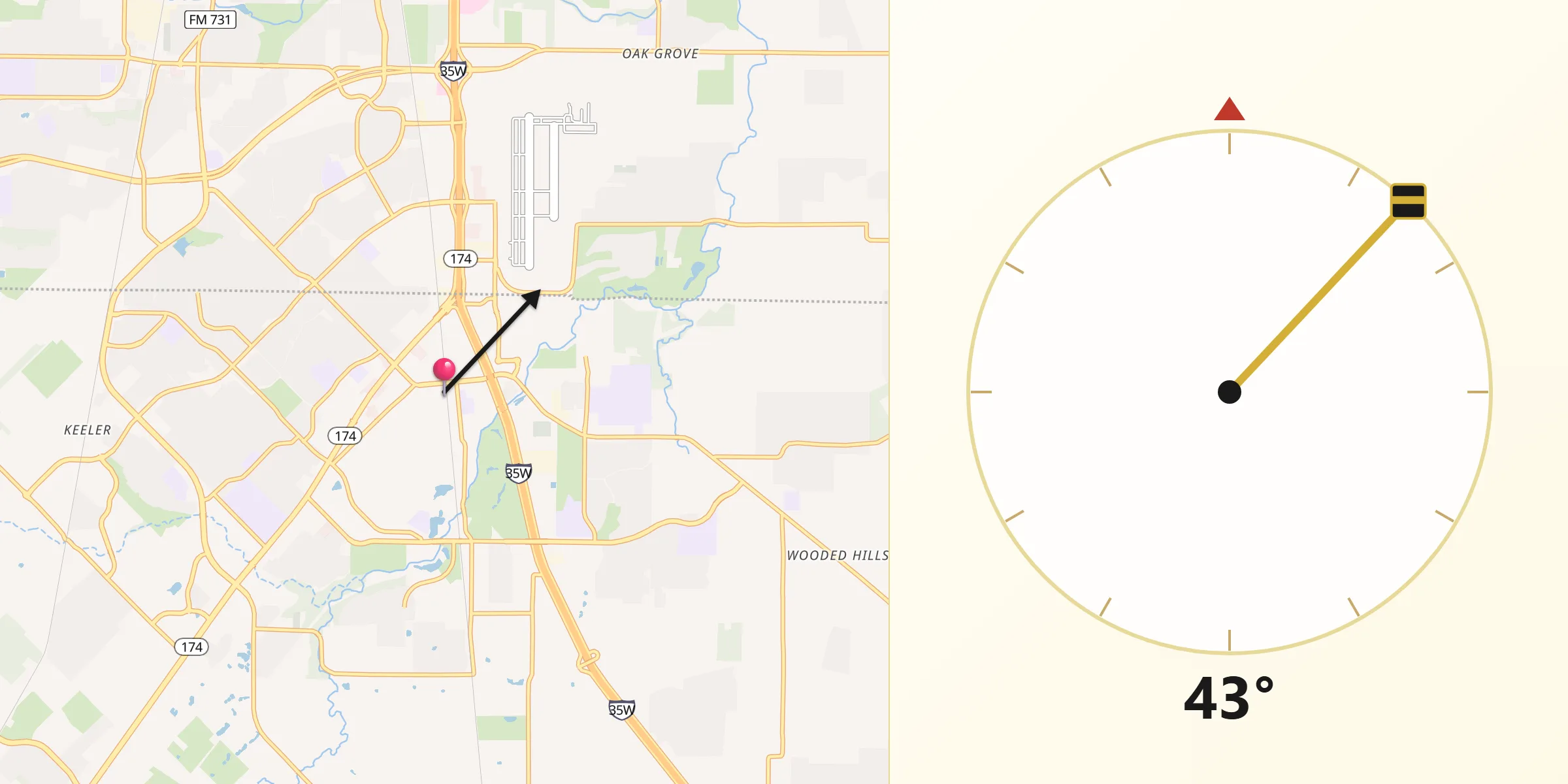 Qibla Direction from Burleson