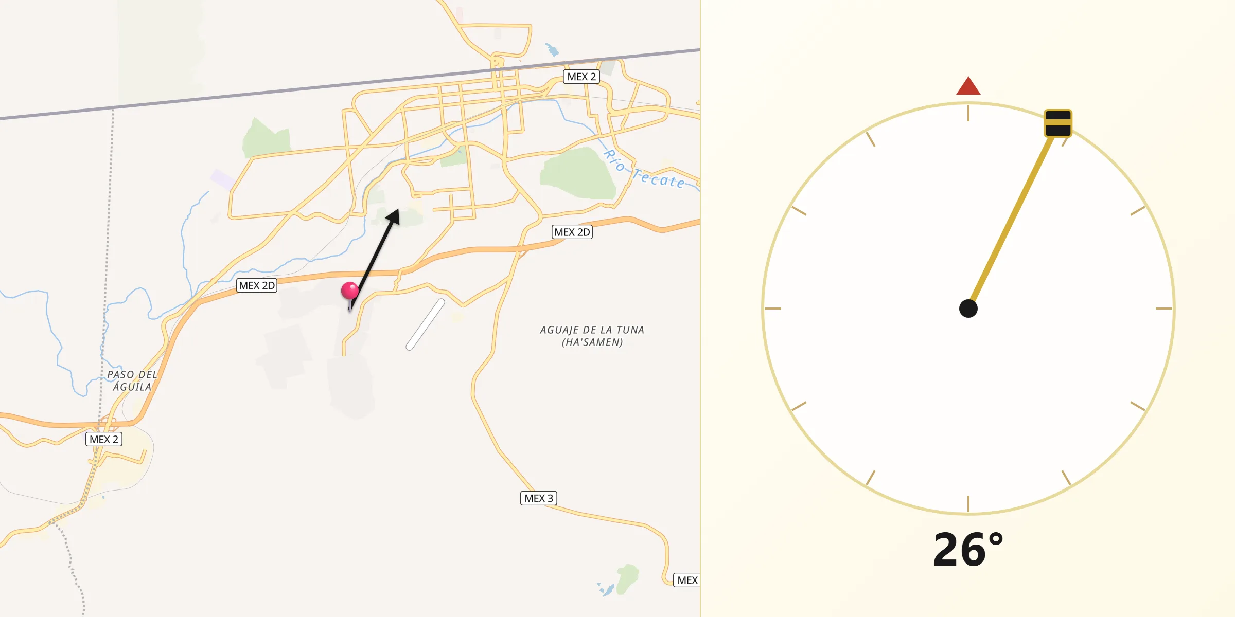 Dirección de la Qibla desde Lomas de Santa Anita