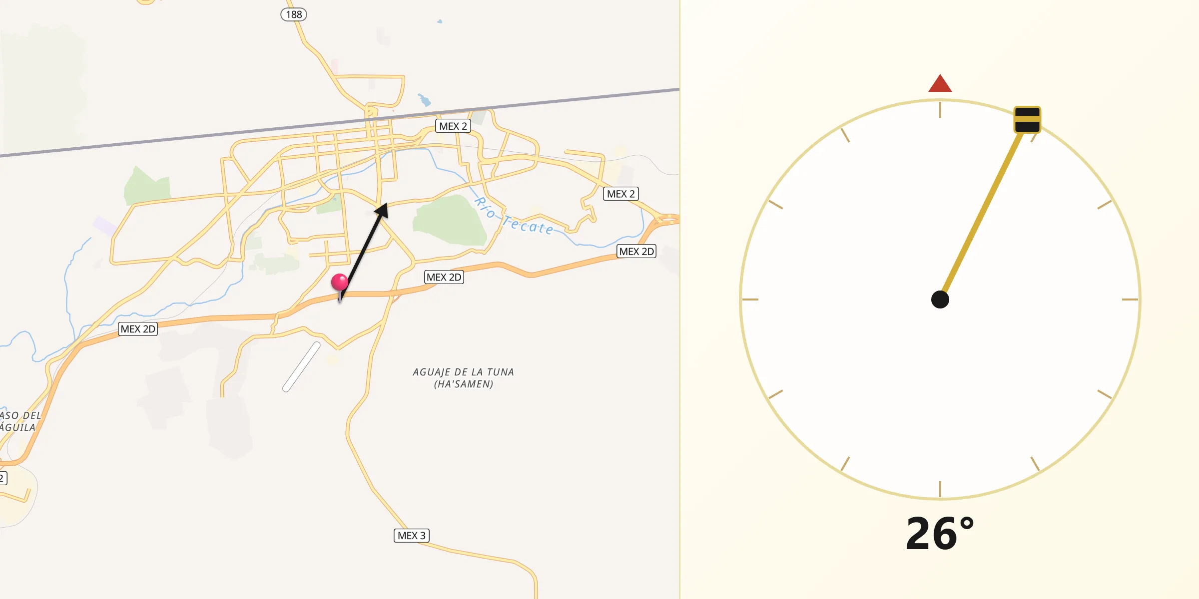 Dirección de la Qibla desde Tecate