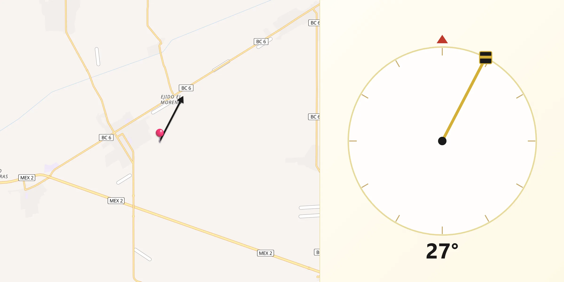 Dirección de la Qibla desde Tecolots