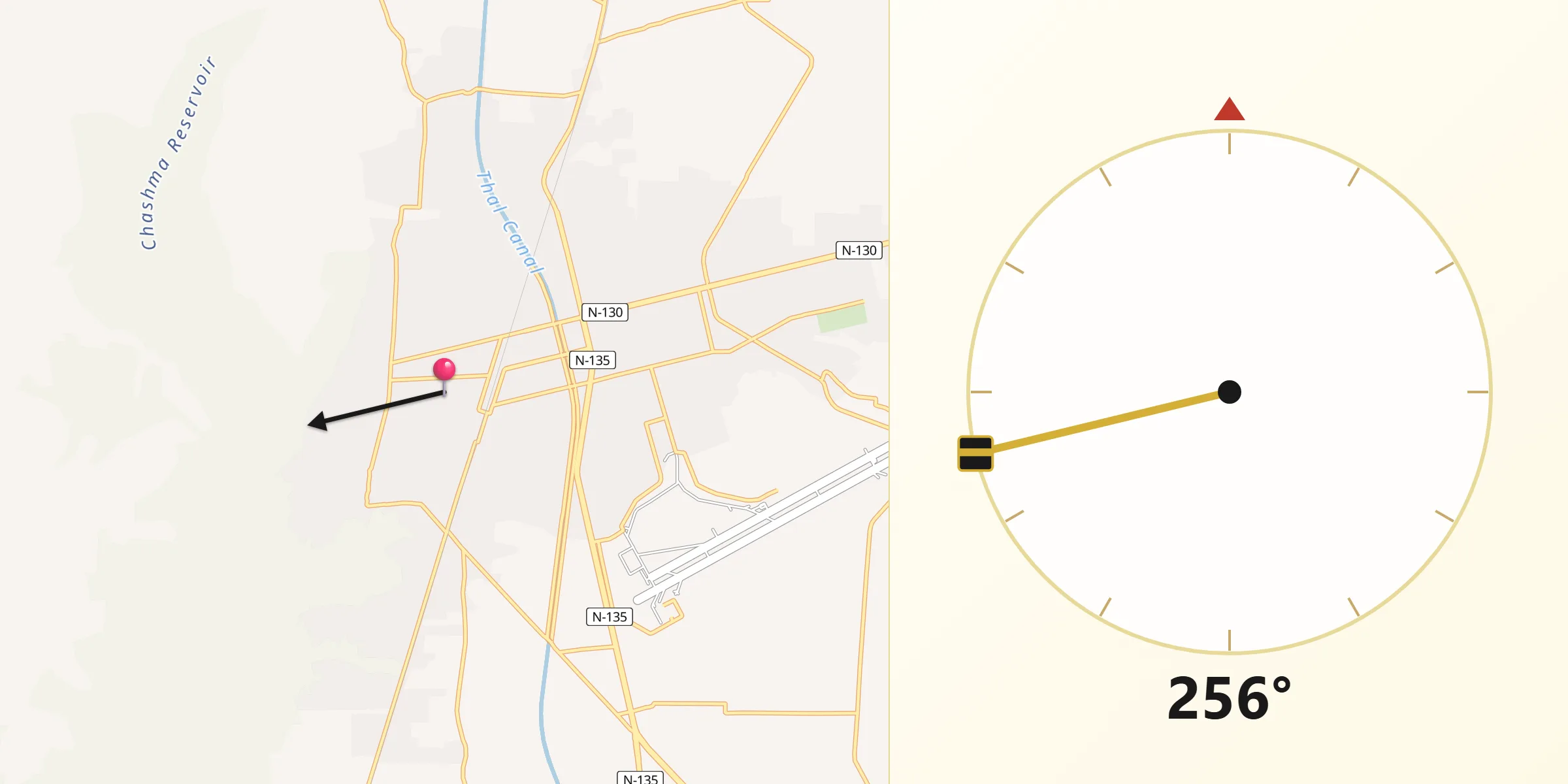 Direction vers la Qibla depuis Mianwali