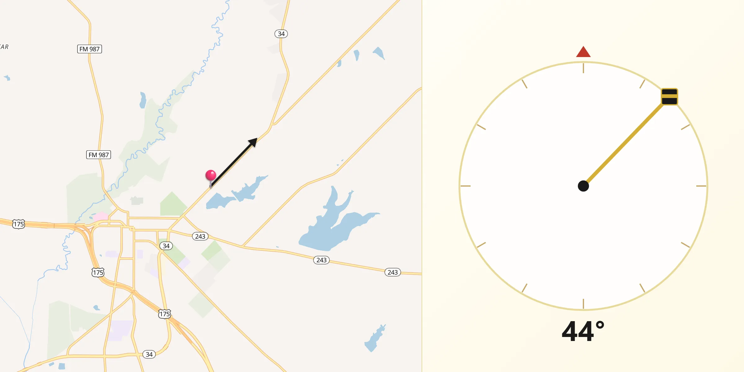Qibla Direction from Kaufman County