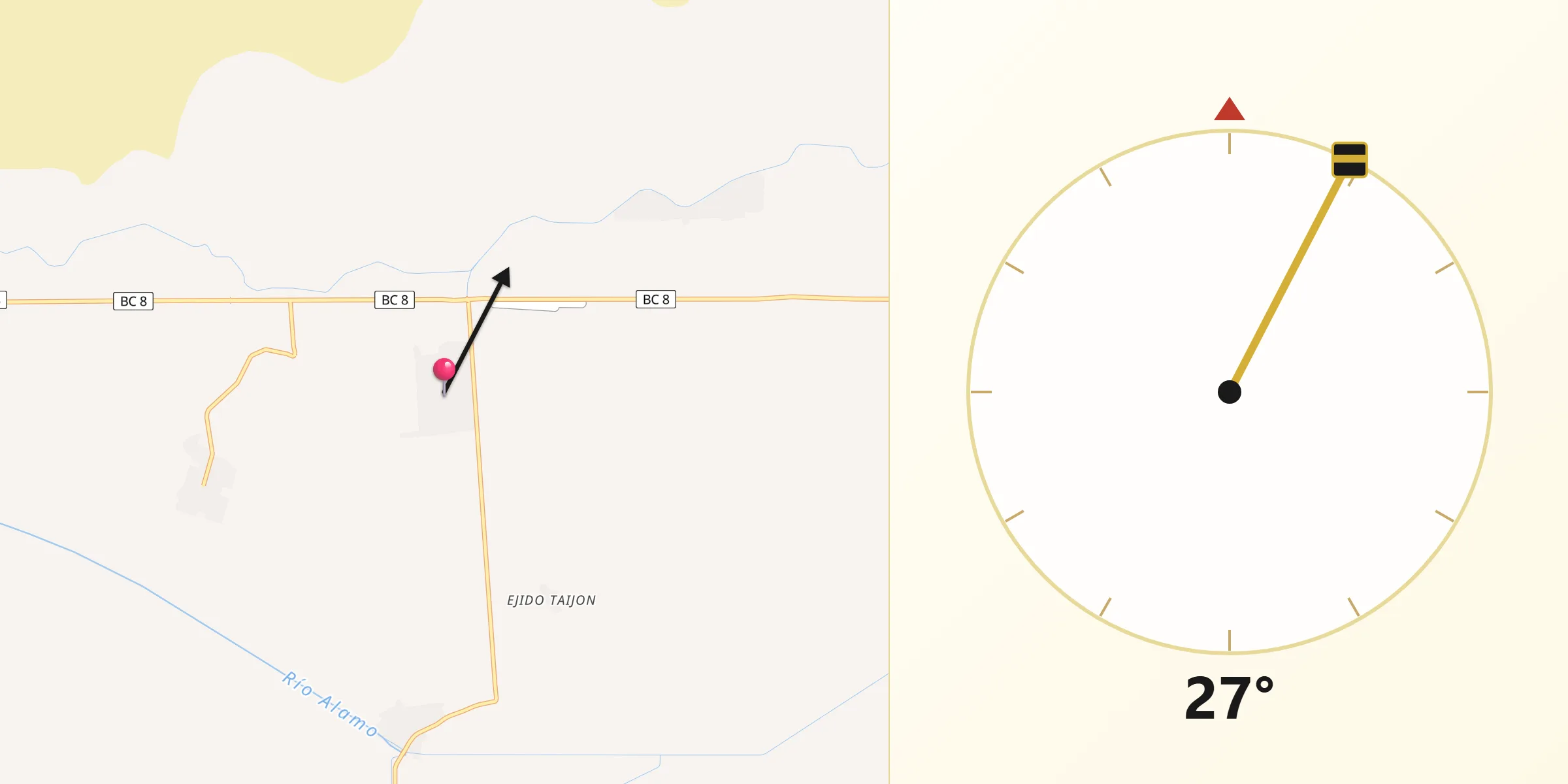 Dirección de la Qibla desde Ejido Yucatán