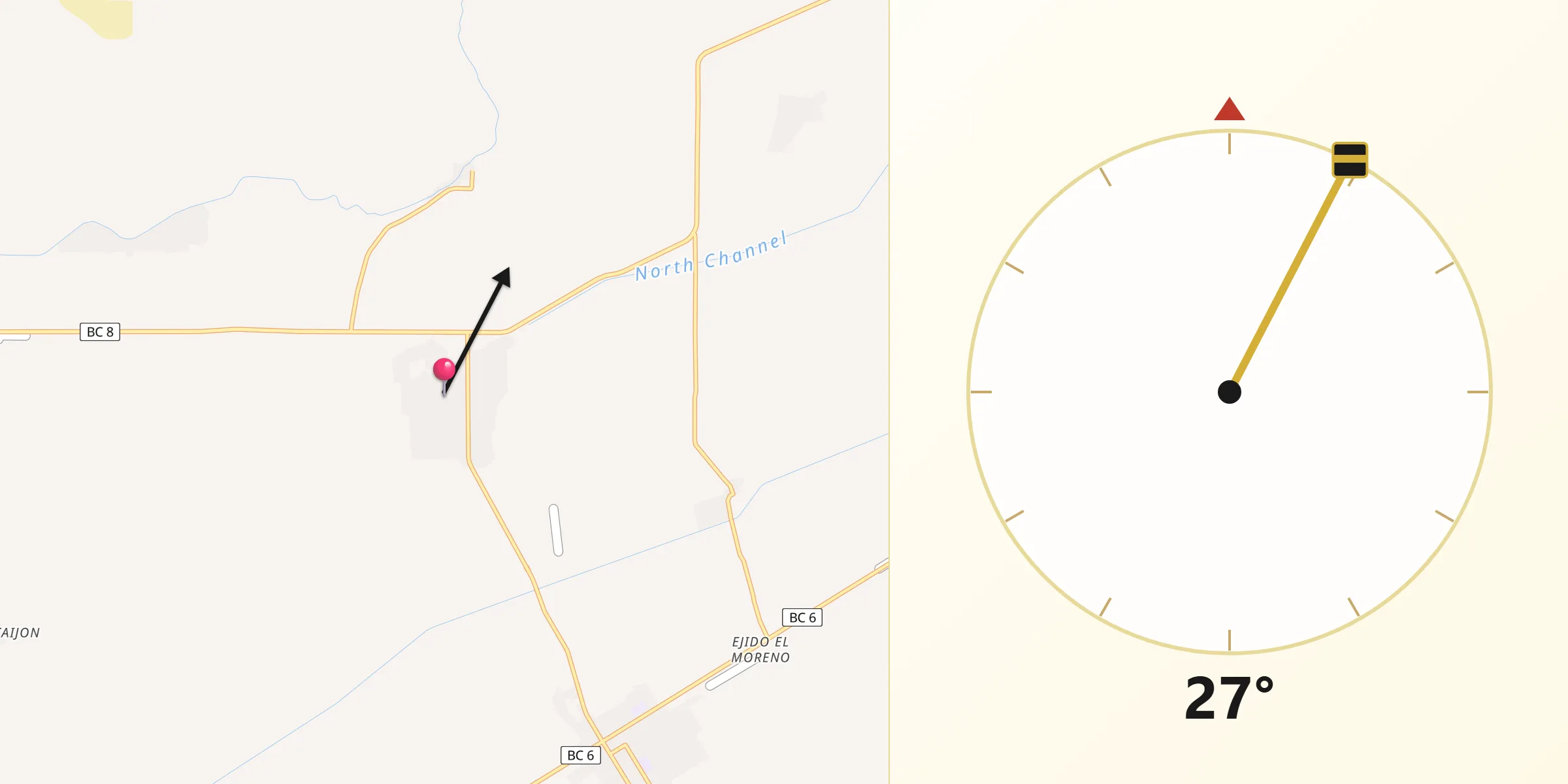 Dirección de la Qibla desde Ejido Lázaro Cárdenas