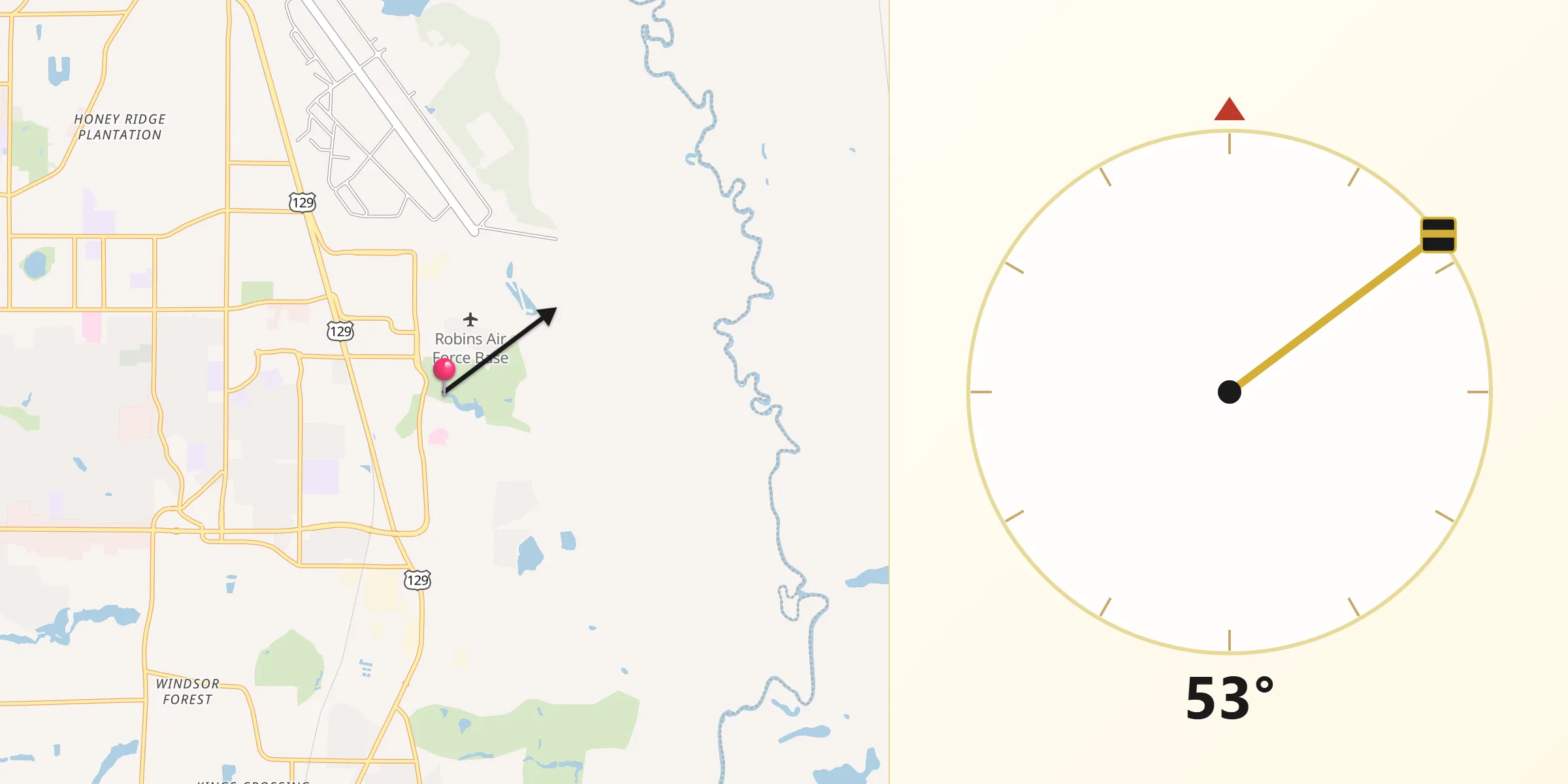 Qibla Direction from Robins Air Force Base
