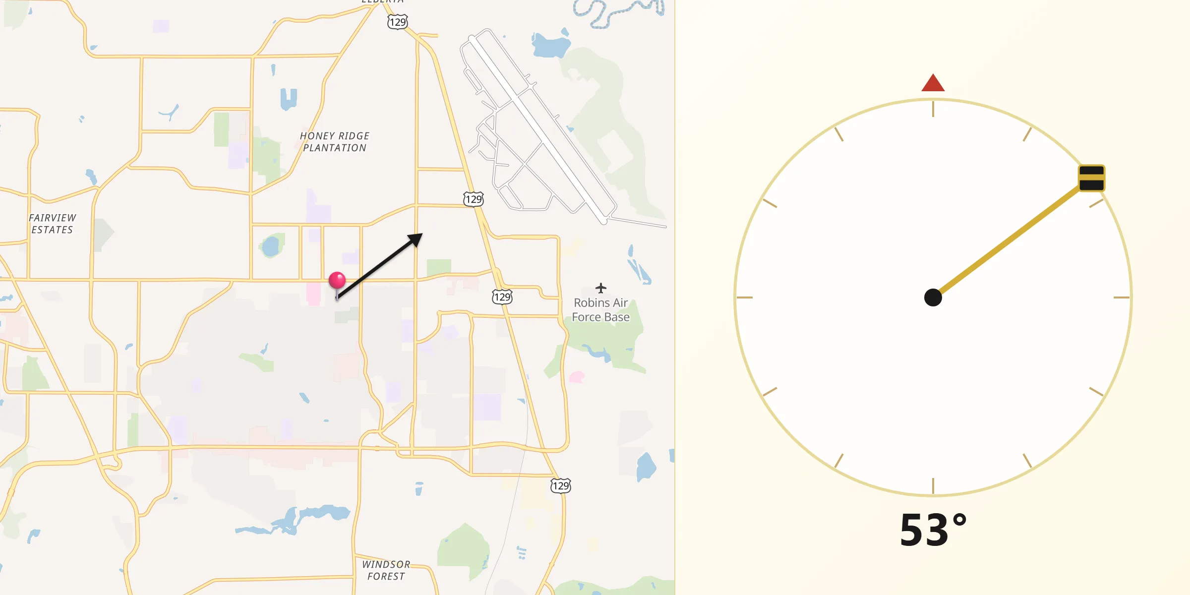 Qibla Direction from Warner Robins