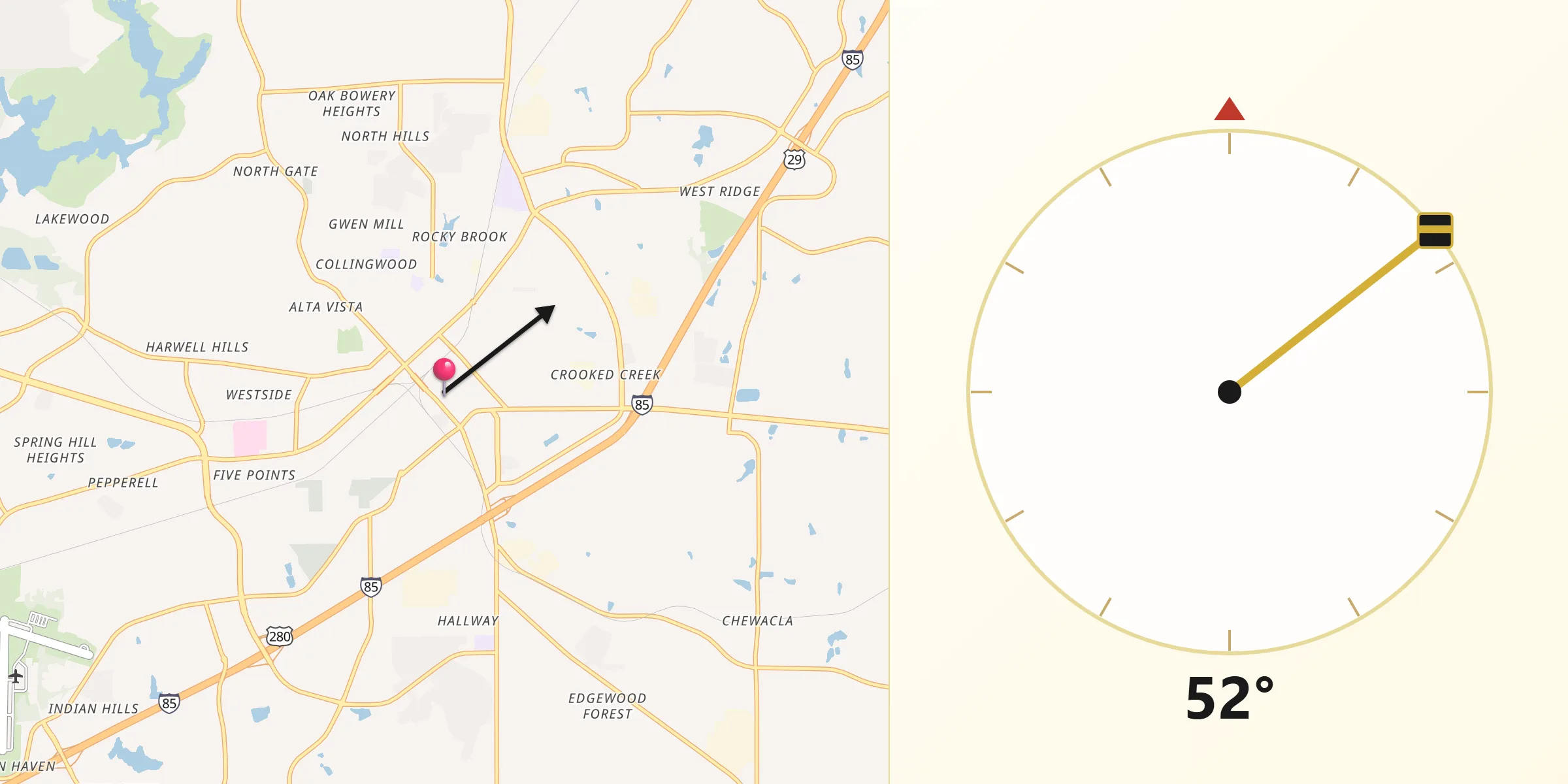 Qibla Direction from Opelika