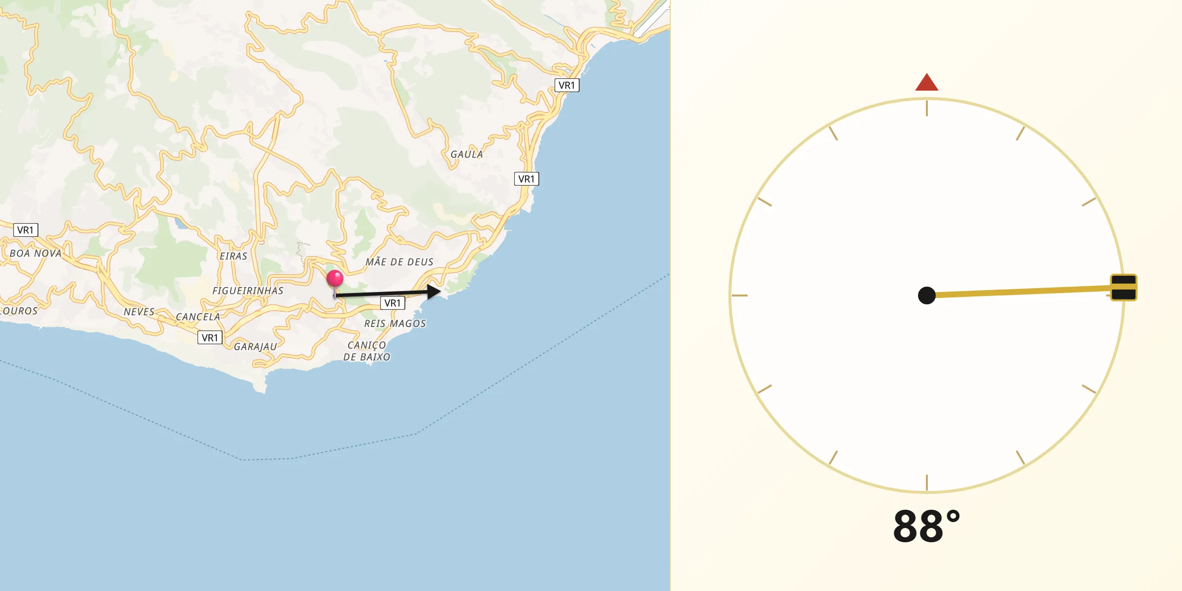 Direção da Qibla a partir de Caniço