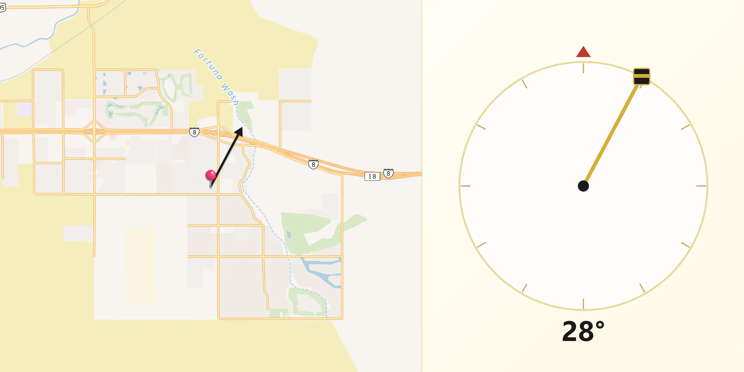 Qibla Direction from Fortuna Foothills