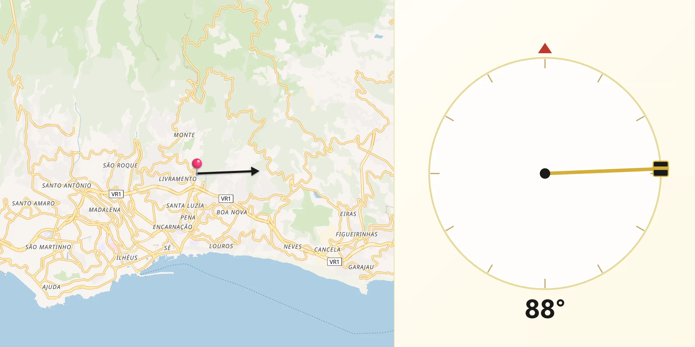 Direção da Qibla a partir de Nossa Senhora do Monte
