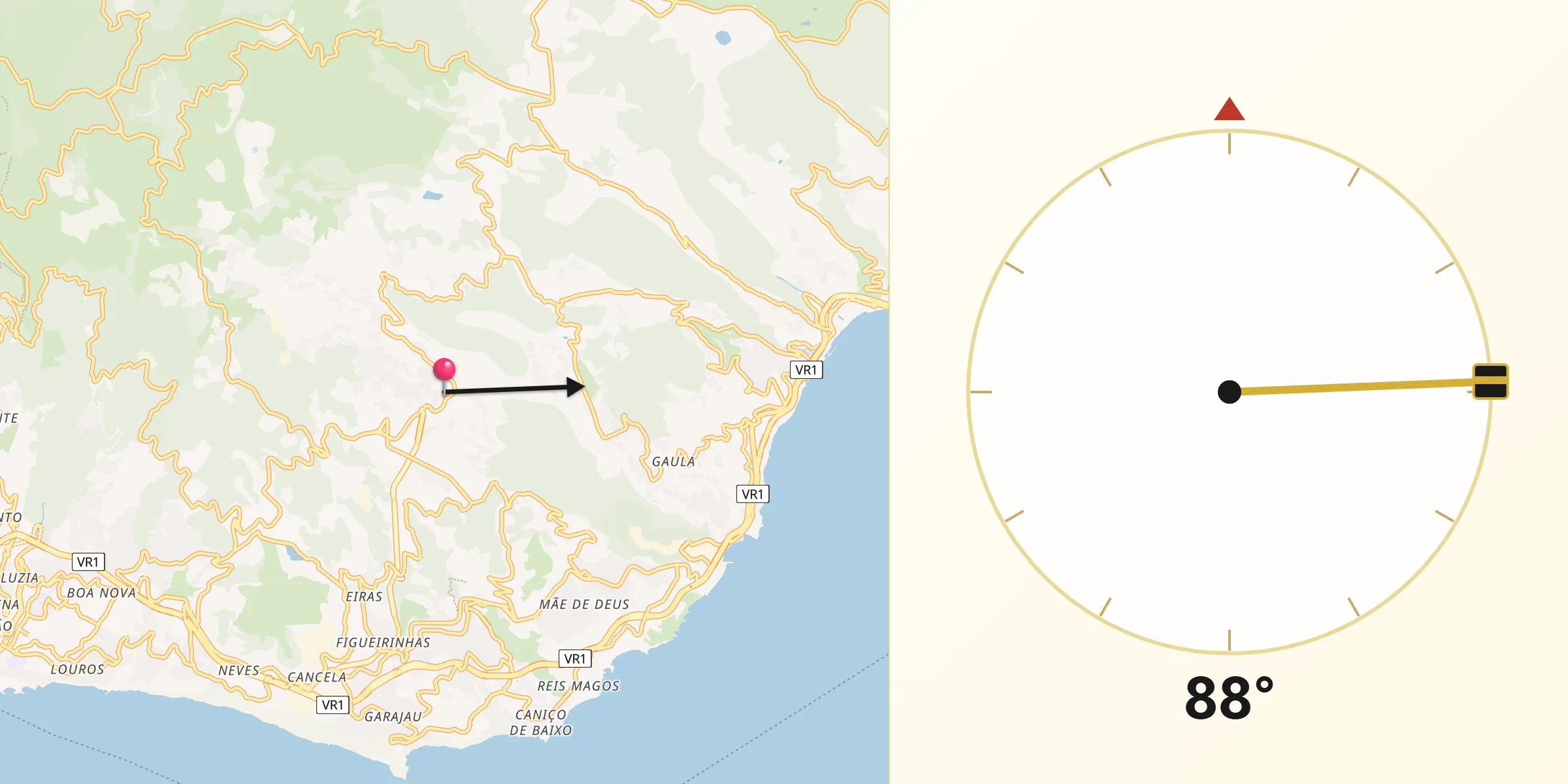 Direção da Qibla a partir de Camacha