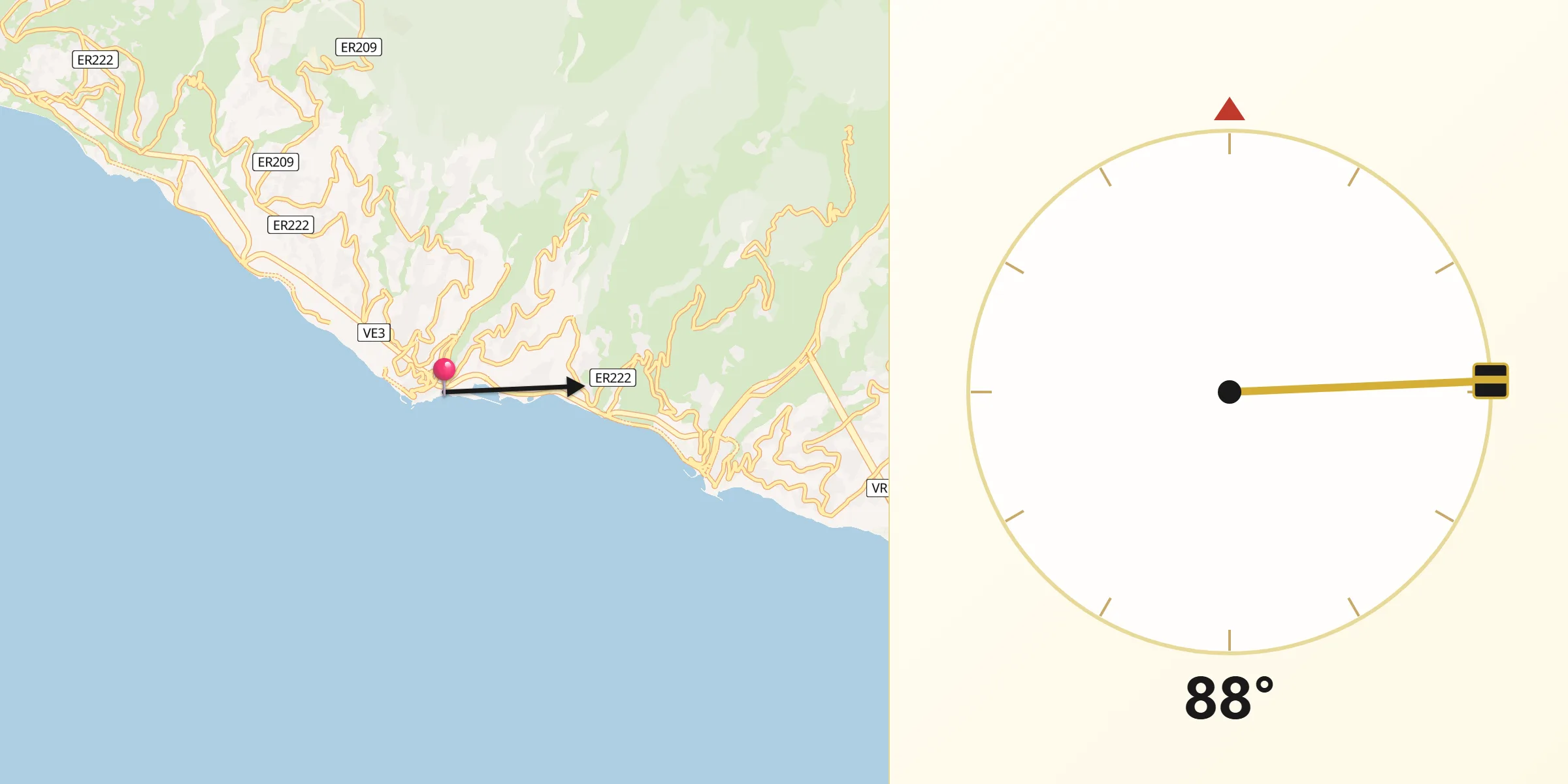 Direção da Qibla a partir de Ponta do Sol