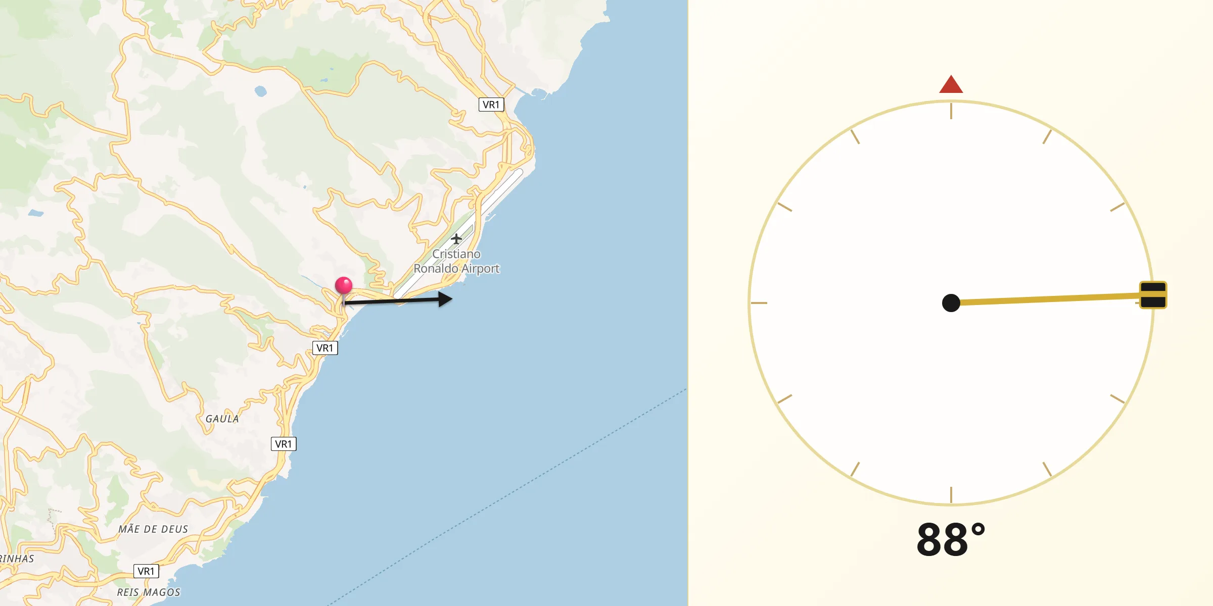Direção da Qibla a partir de Santa Cruz