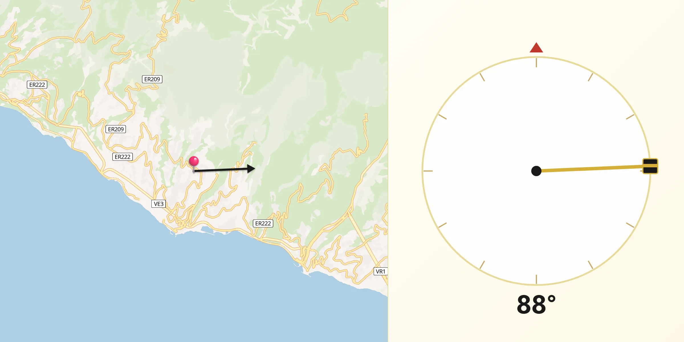 Direção da Qibla a partir de Canhas