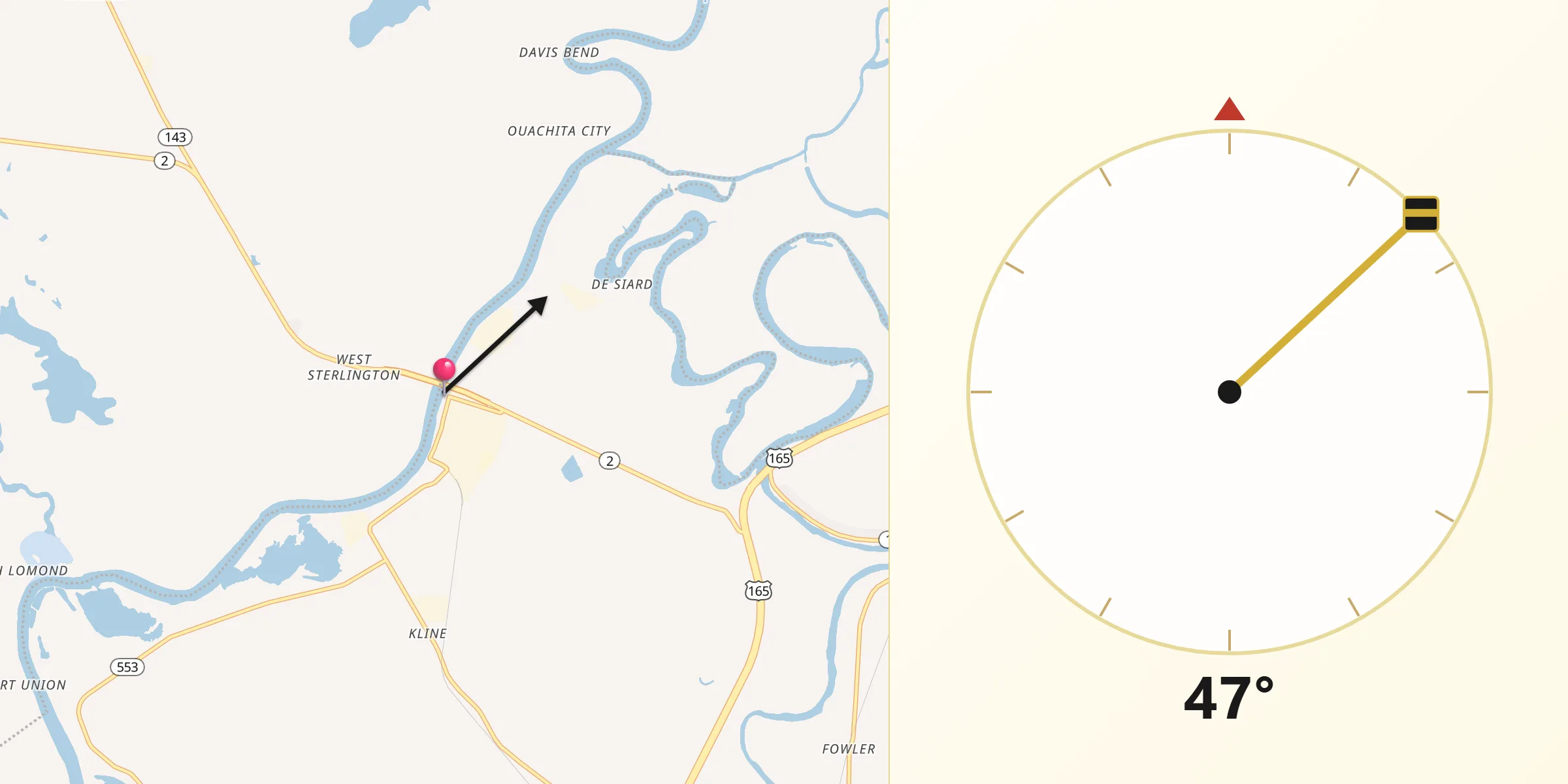 Qibla Direction from Sterlington