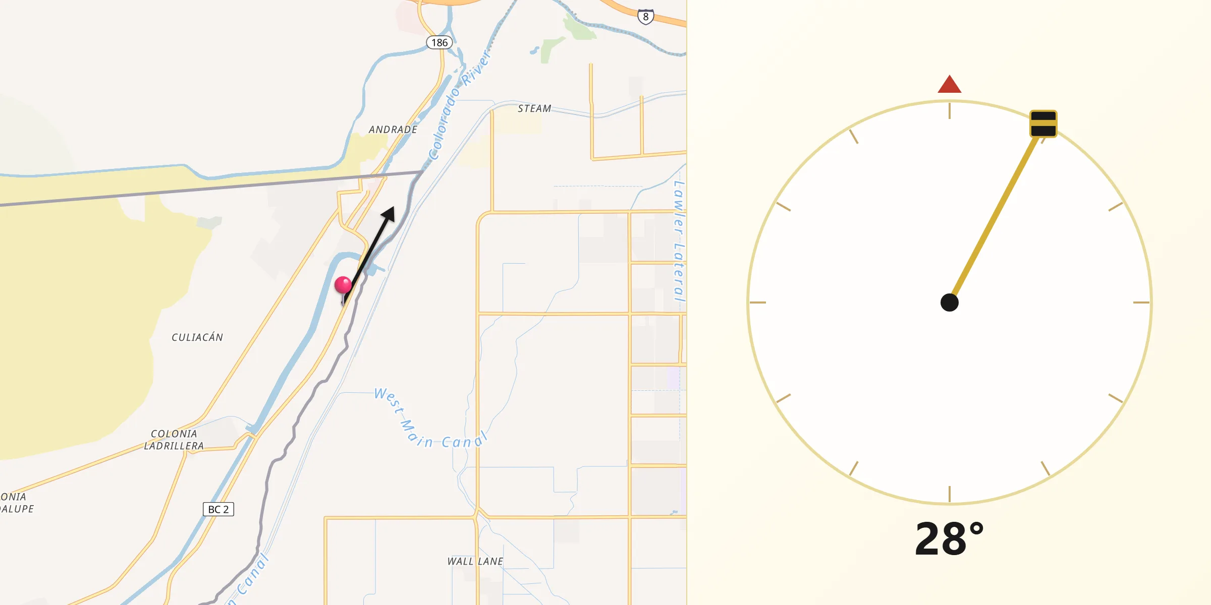 Dirección de la Qibla desde Los Algodones