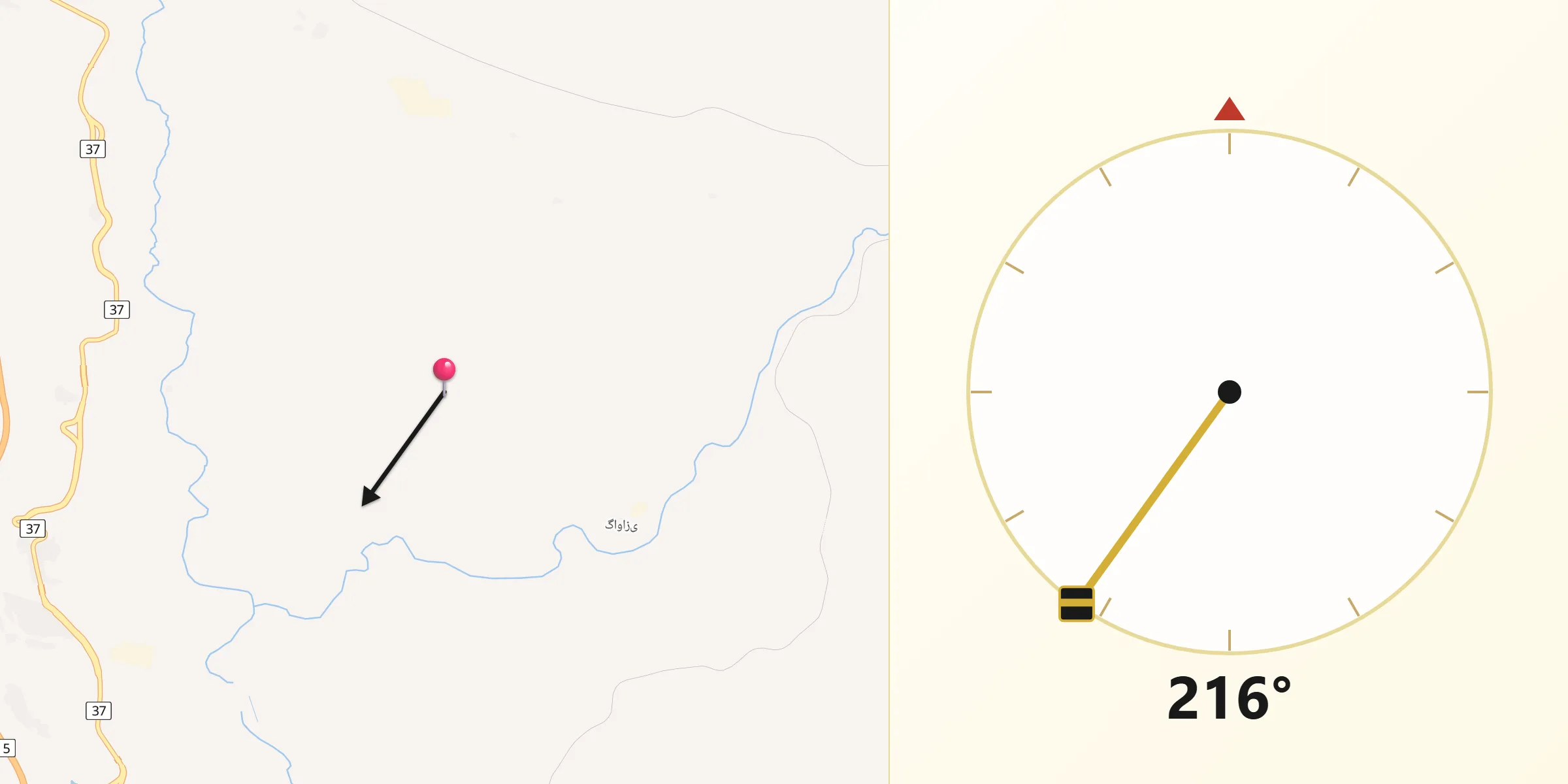 Direction vers la Qibla depuis Andimeshk