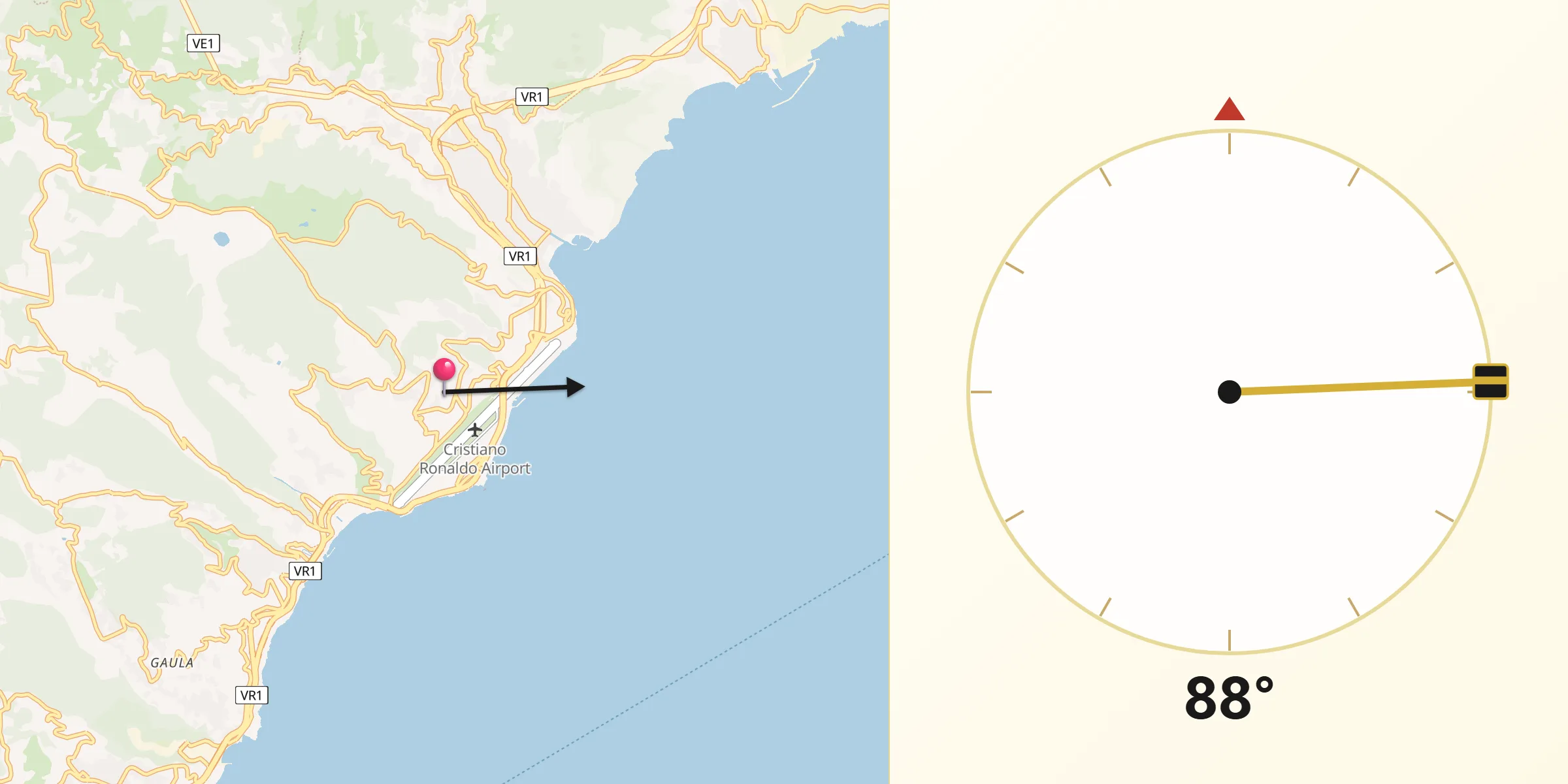 Direção da Qibla a partir de Água de Pena