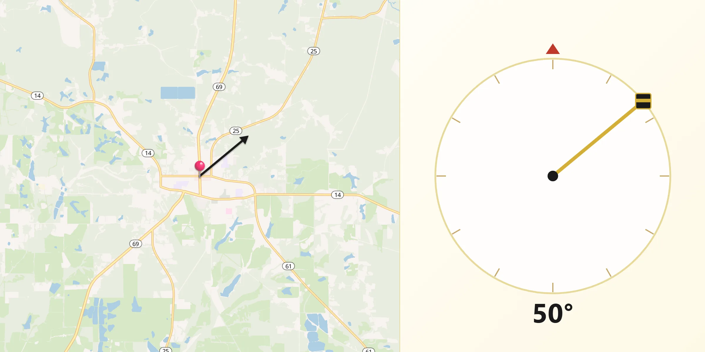 Direzione della Qibla da Greensboro