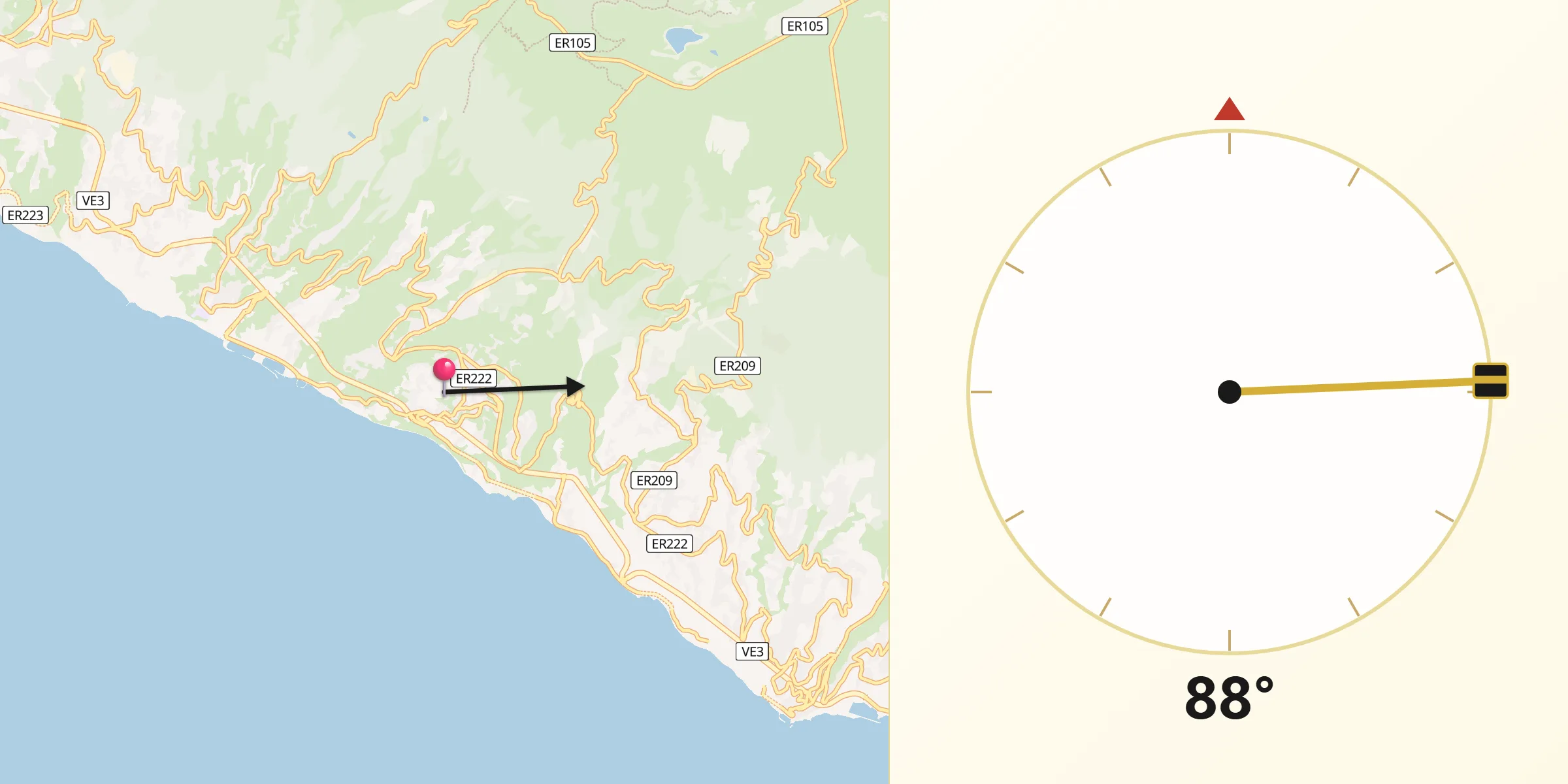 Direção da Qibla a partir de Arco da Calheta