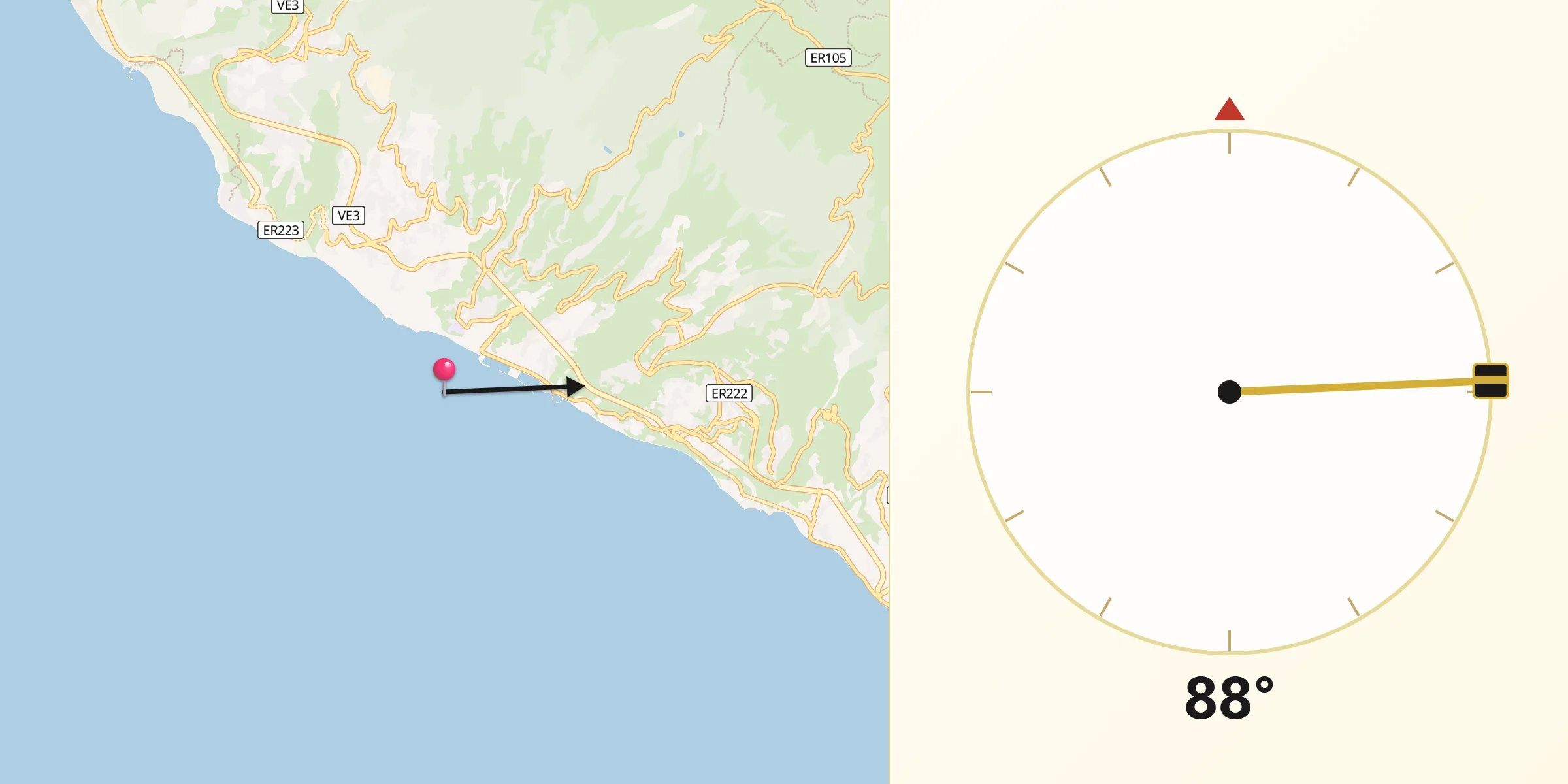 Direção da Qibla a partir de Calheta