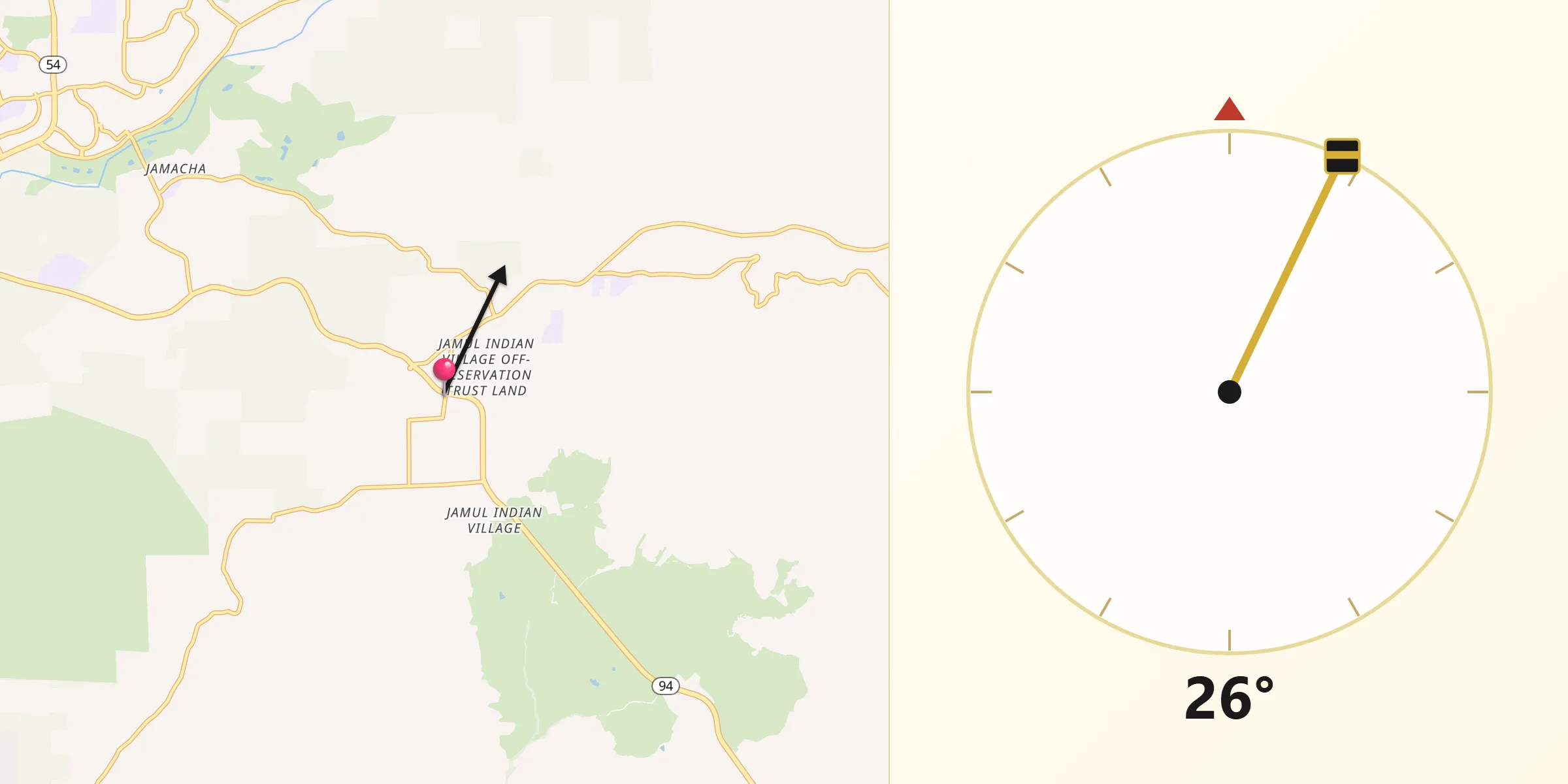 Qibla Direction from Jamul