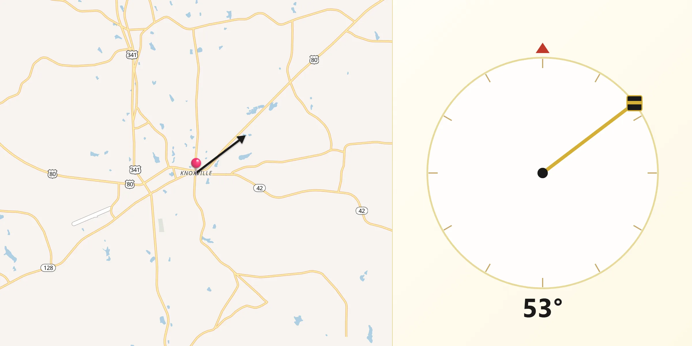 Qibla Direction from Knoxville
