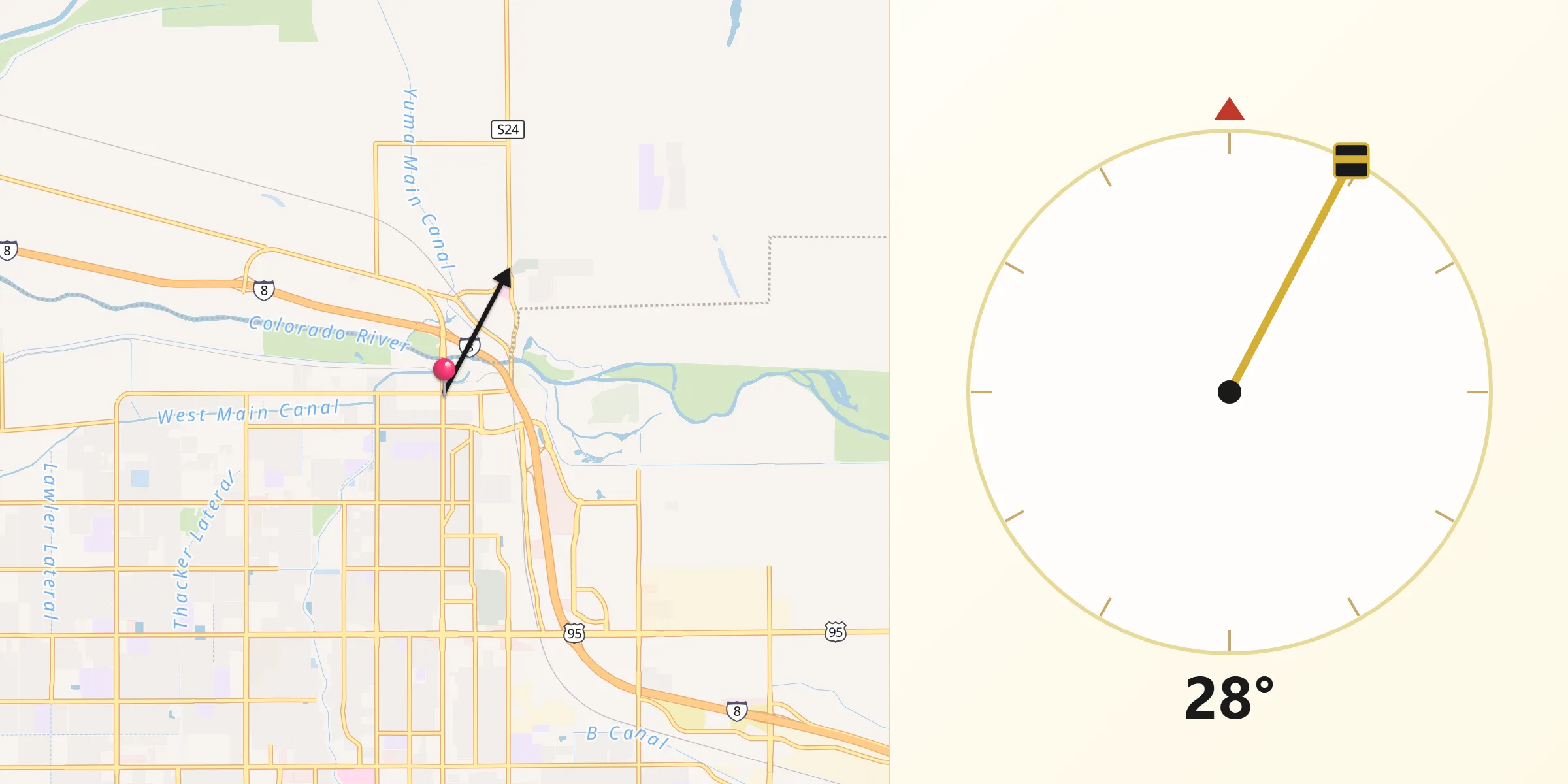 Qibla Direction from Yuma