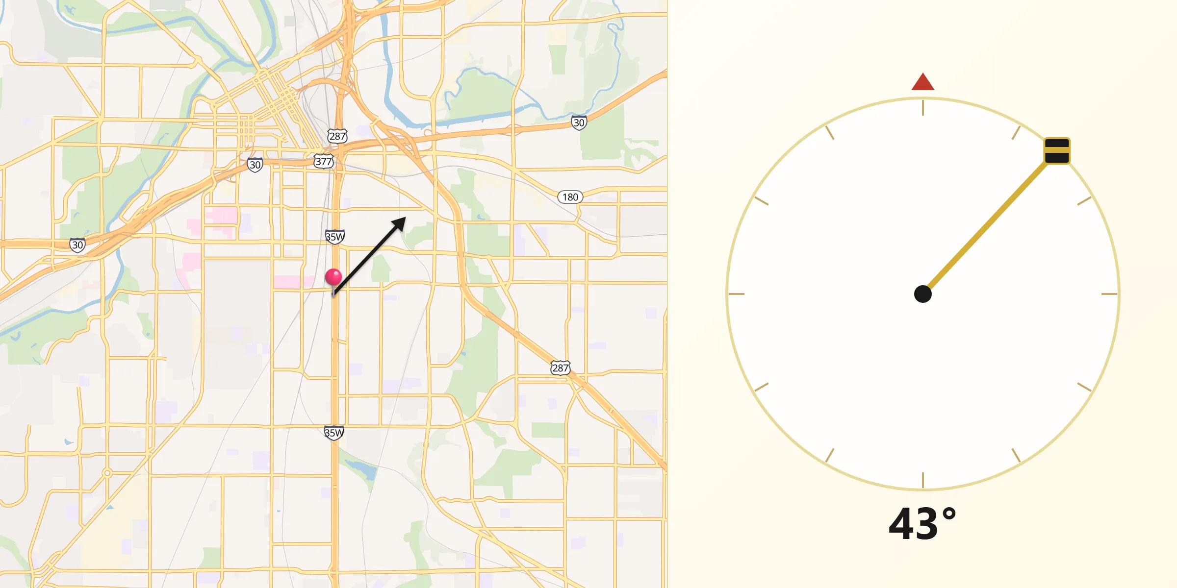 Direction vers la Qibla depuis Fort Worth