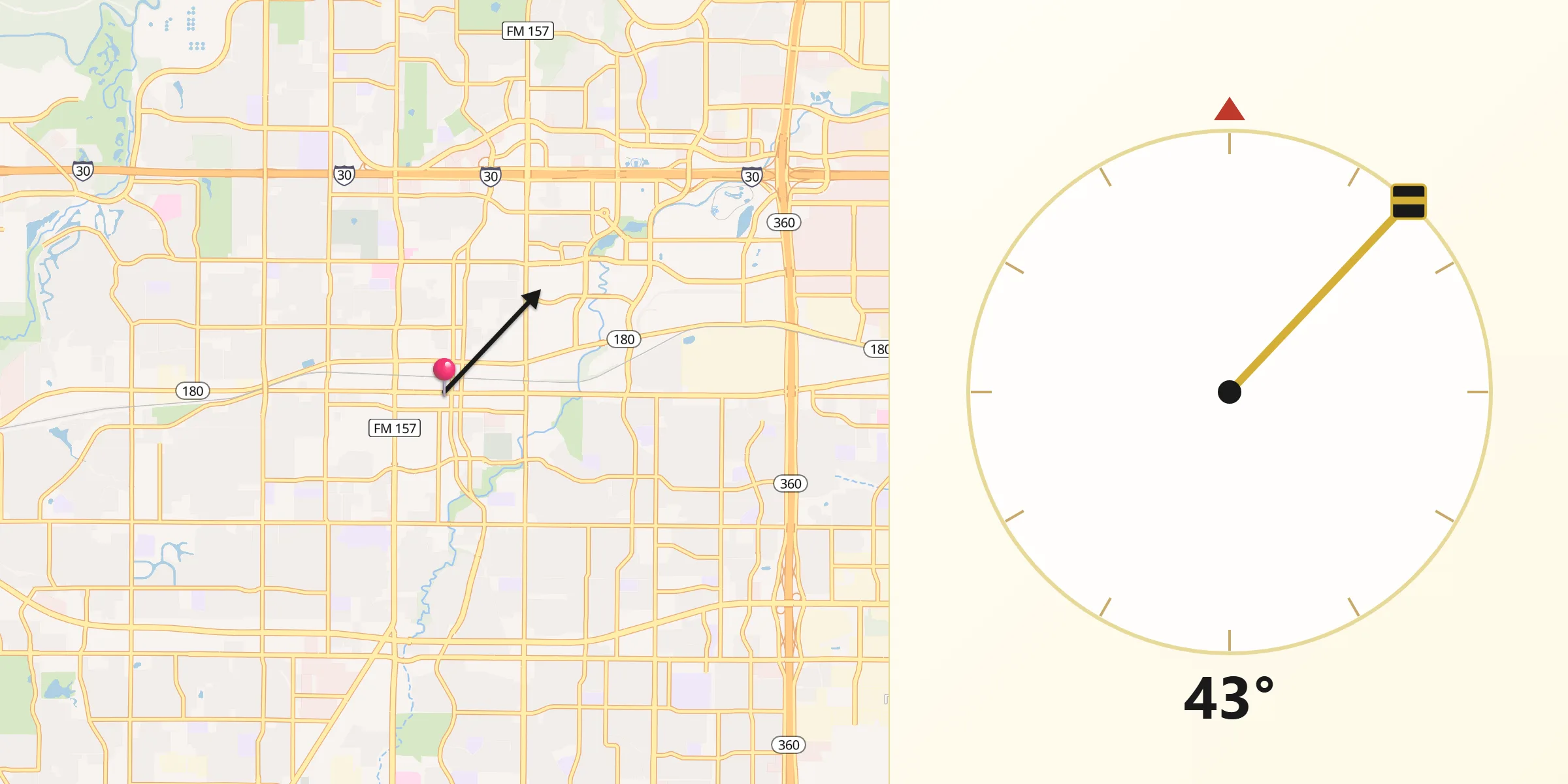 Direção da Qibla a partir de Arlington