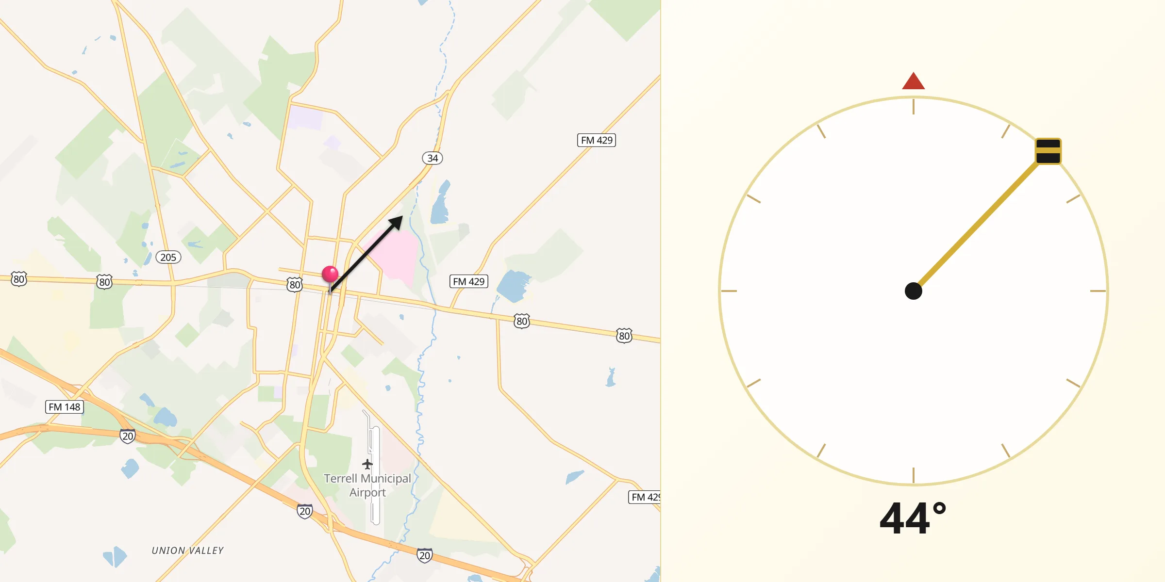 Qibla Direction from Terrell