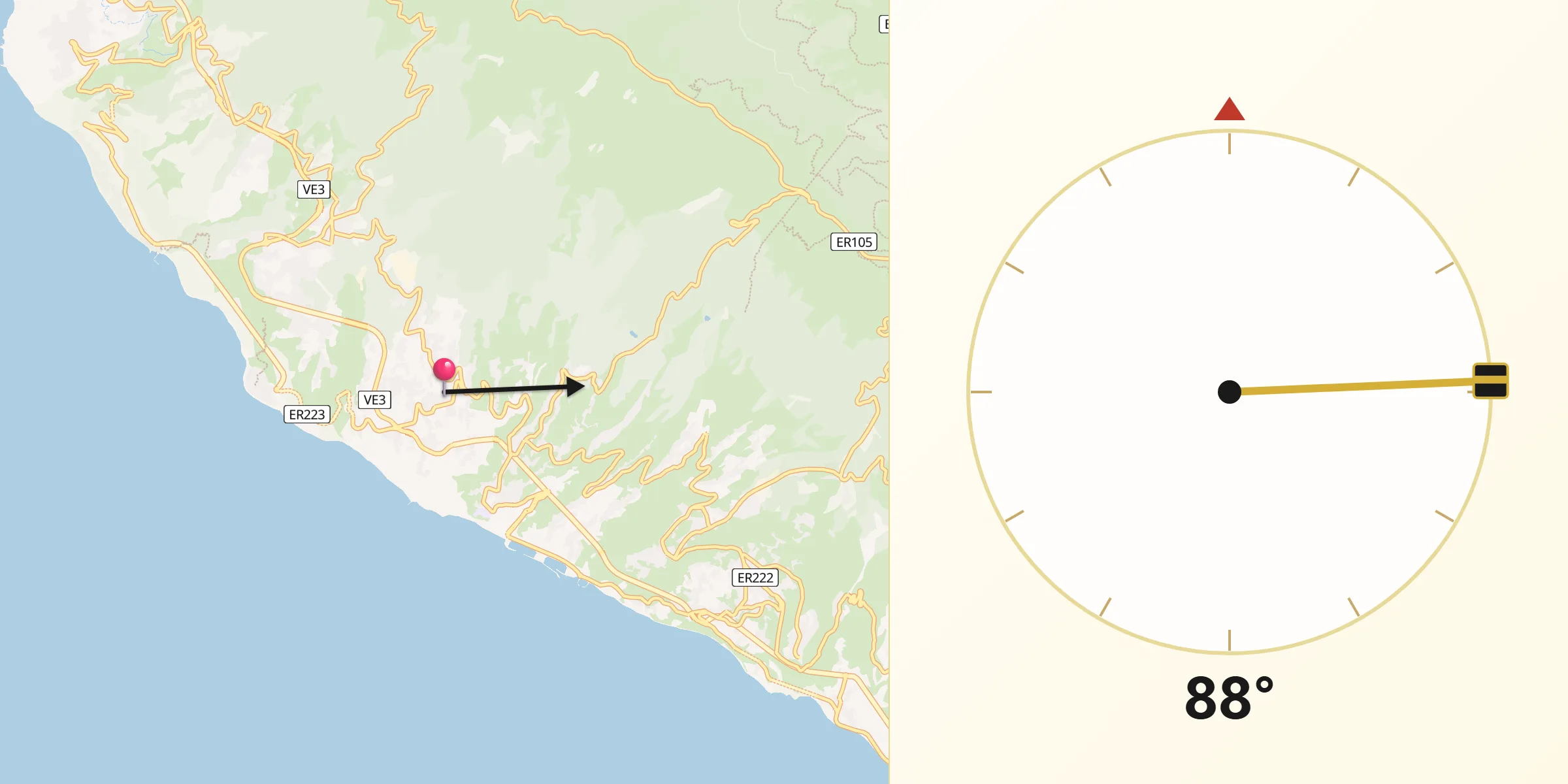 Direção da Qibla a partir de Estreito da Calheta