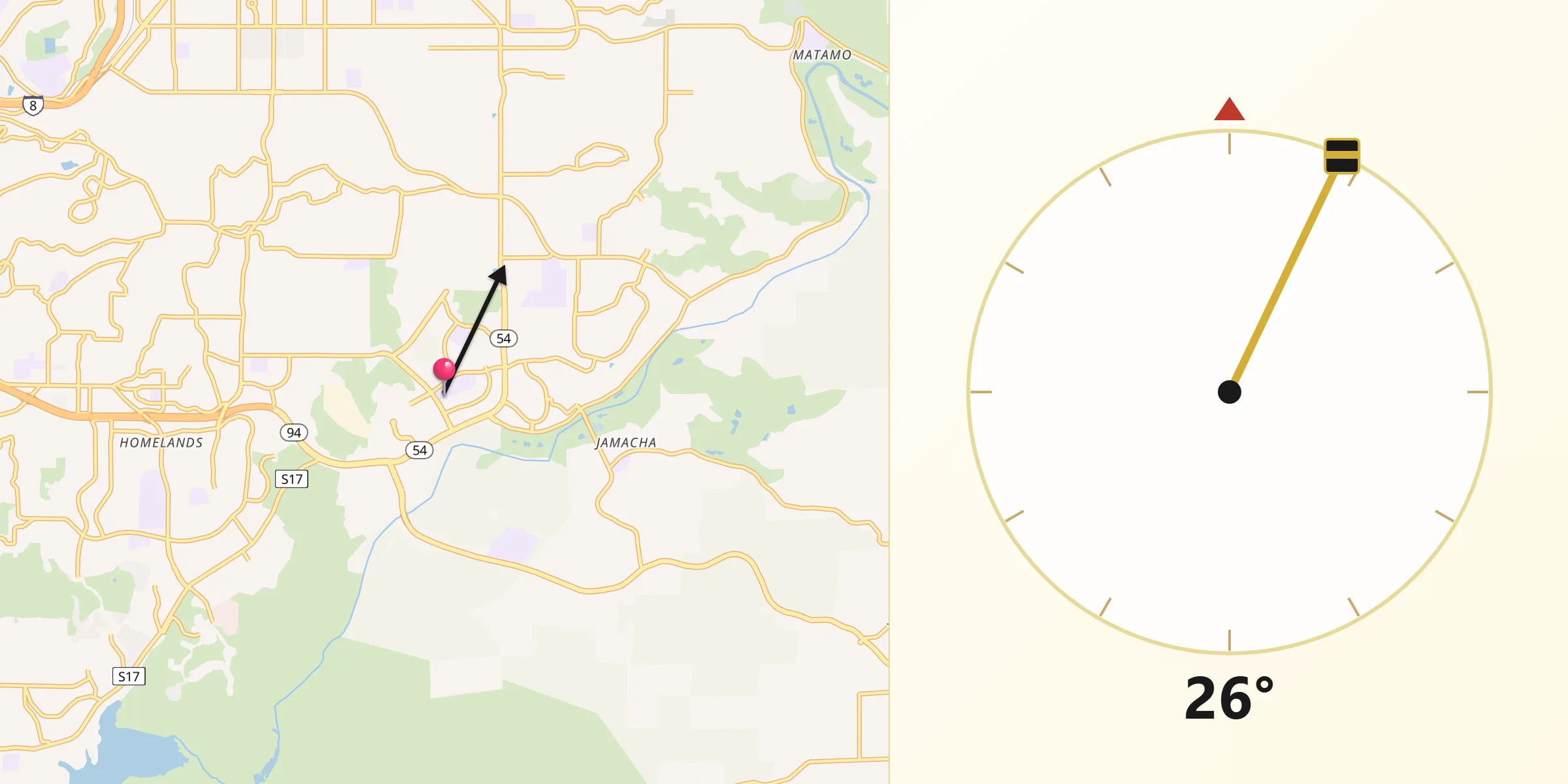 Qibla Direction from Rancho San Diego