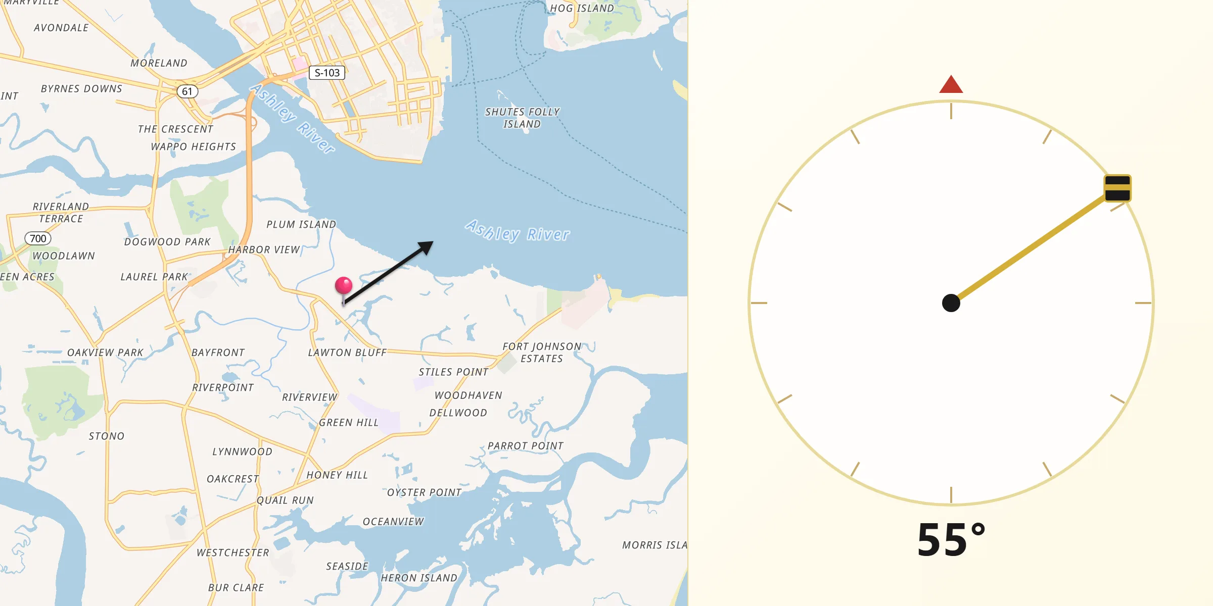 Qibla Direction from Charleston County
