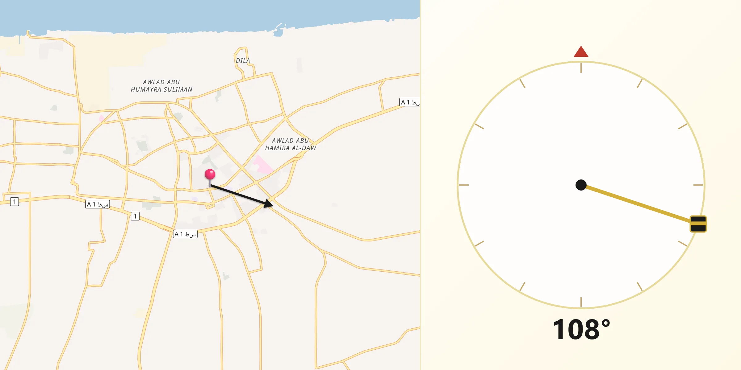 اتجاه القبلة من الزاوية