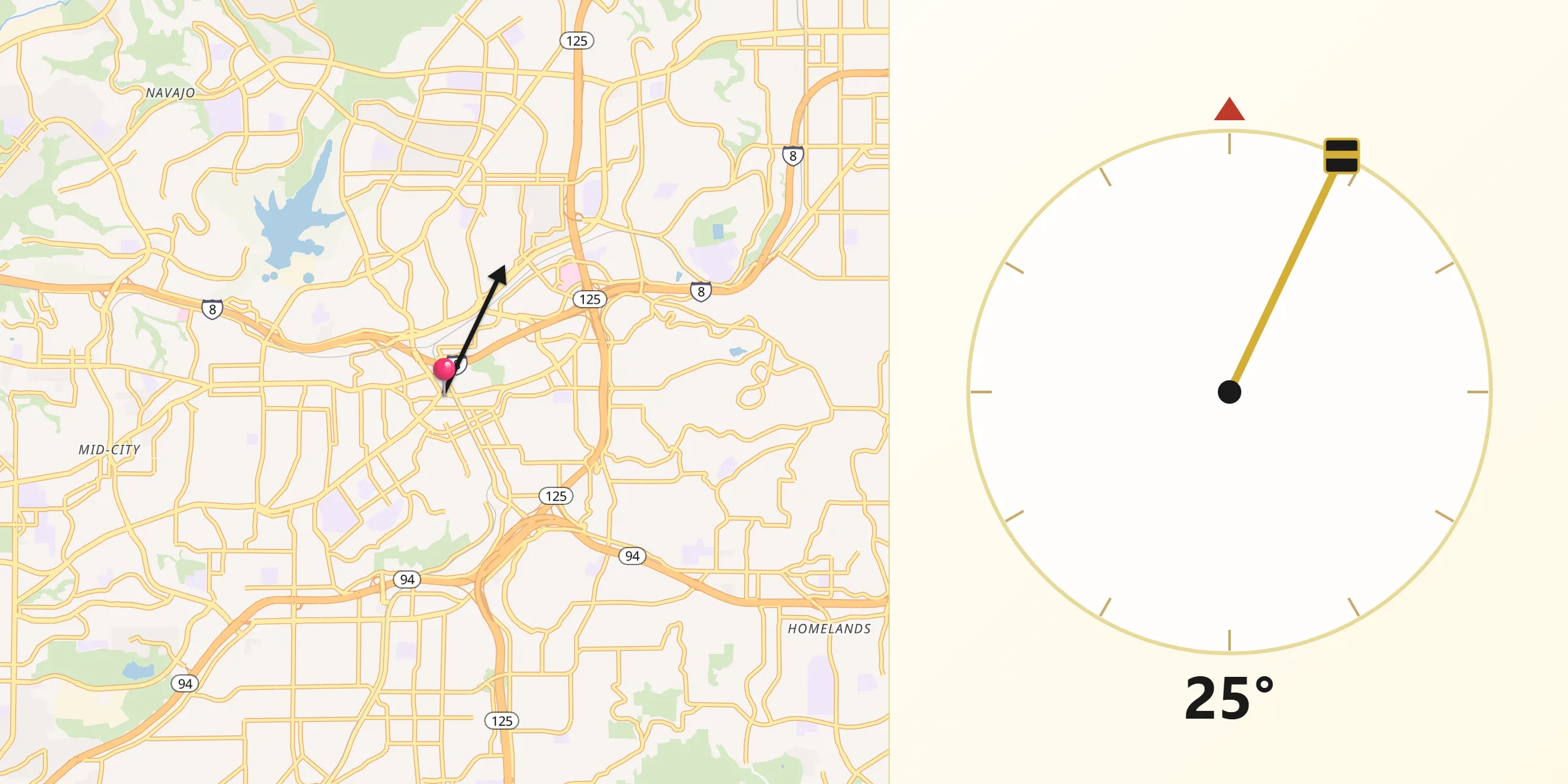 Qibla Direction from La Mesa