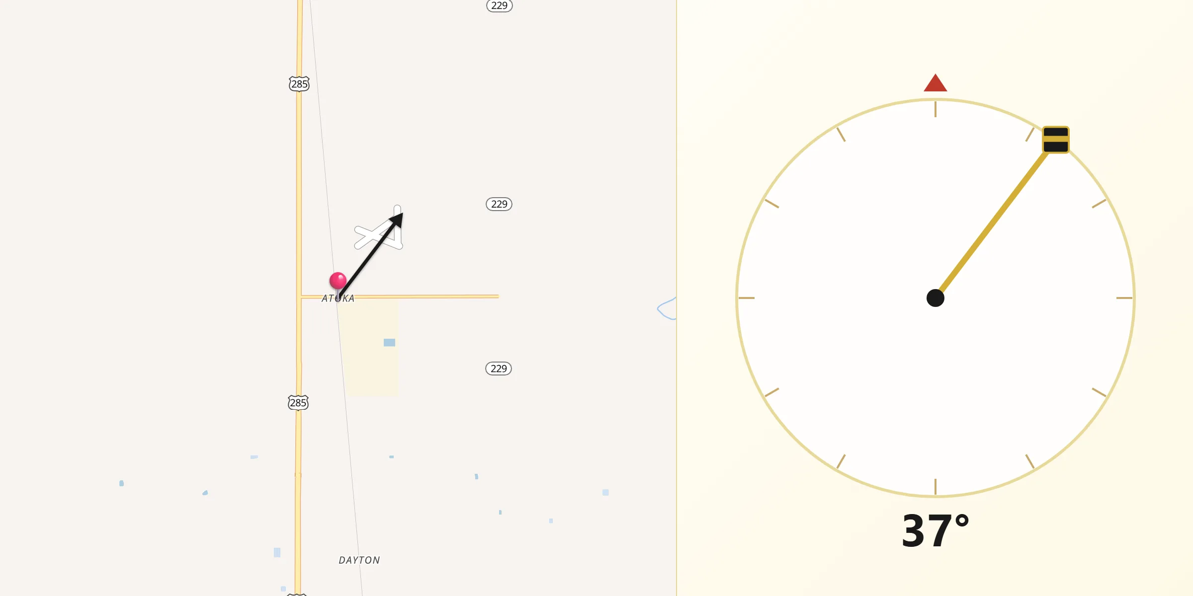 Qibla Direction from Atoka