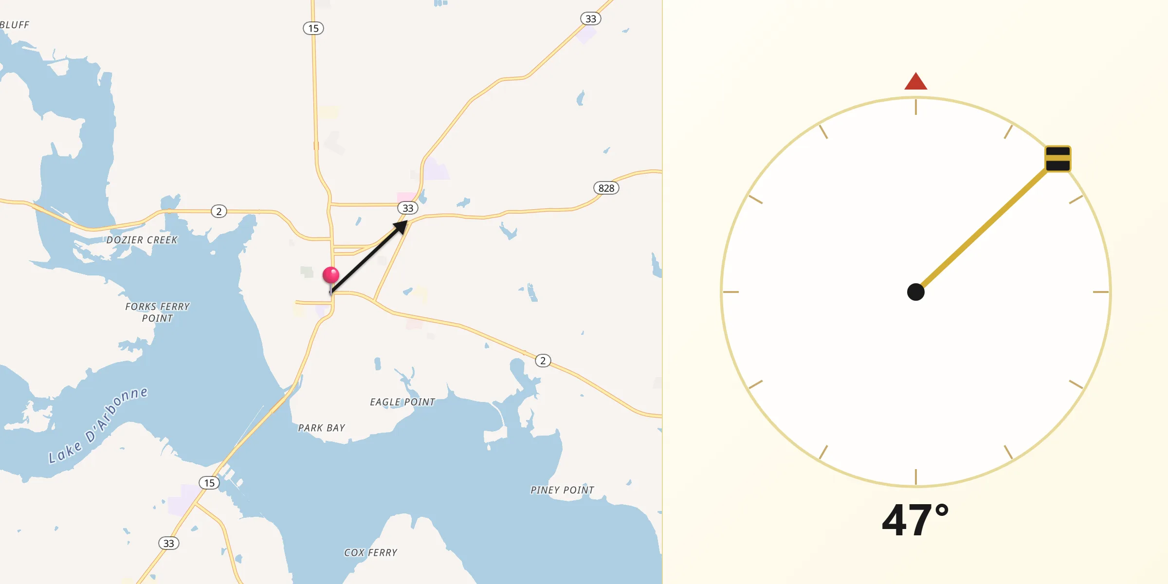 Qibla Direction from Farmerville