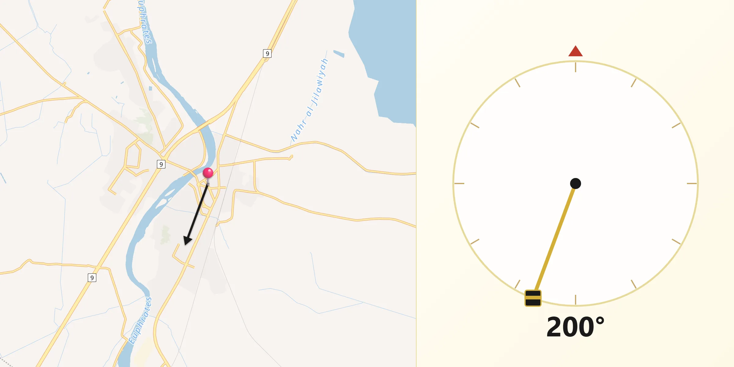 Direction vers la Qibla depuis Al Musayyib