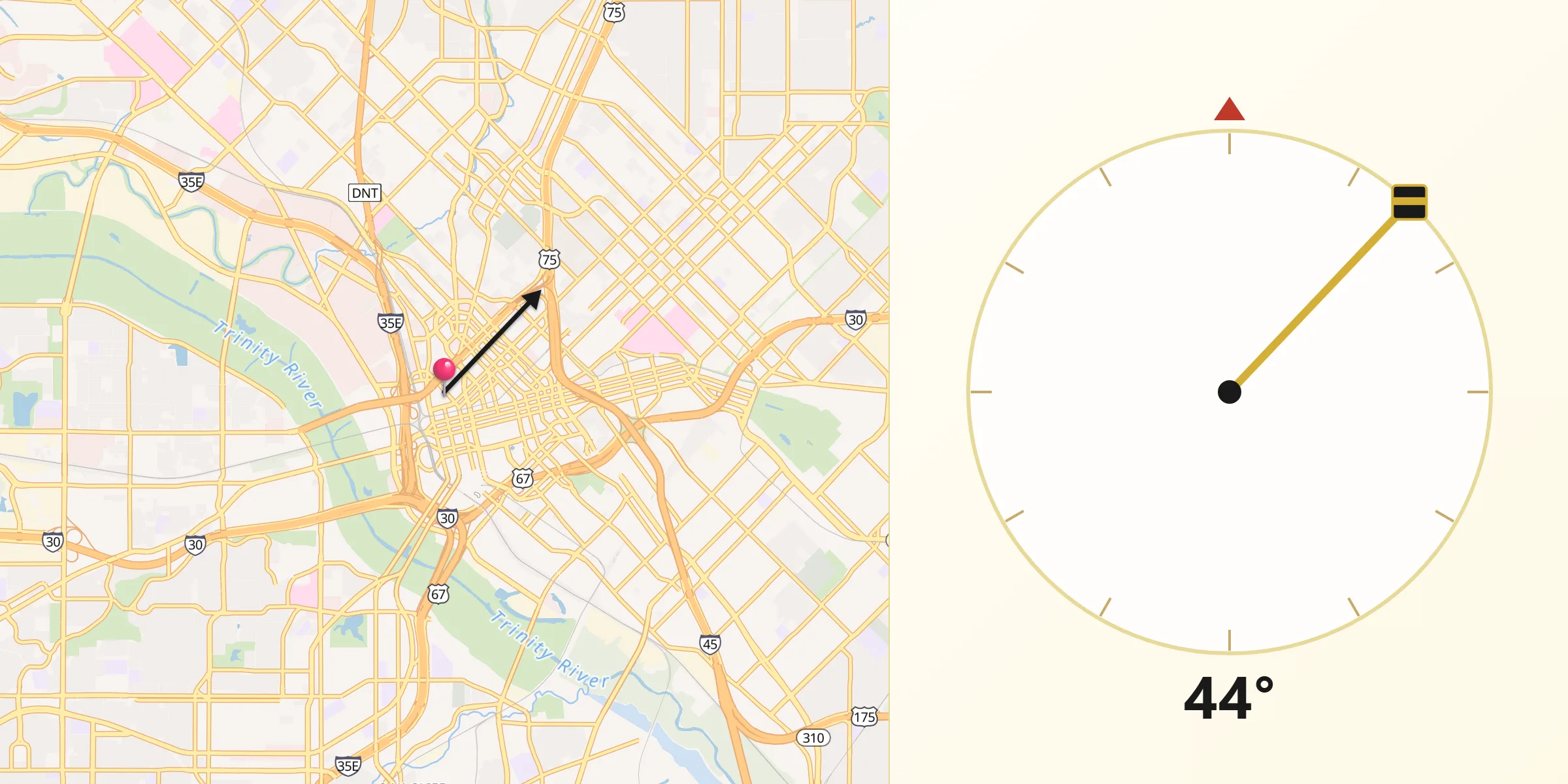 Direção da Qibla a partir de Dallas